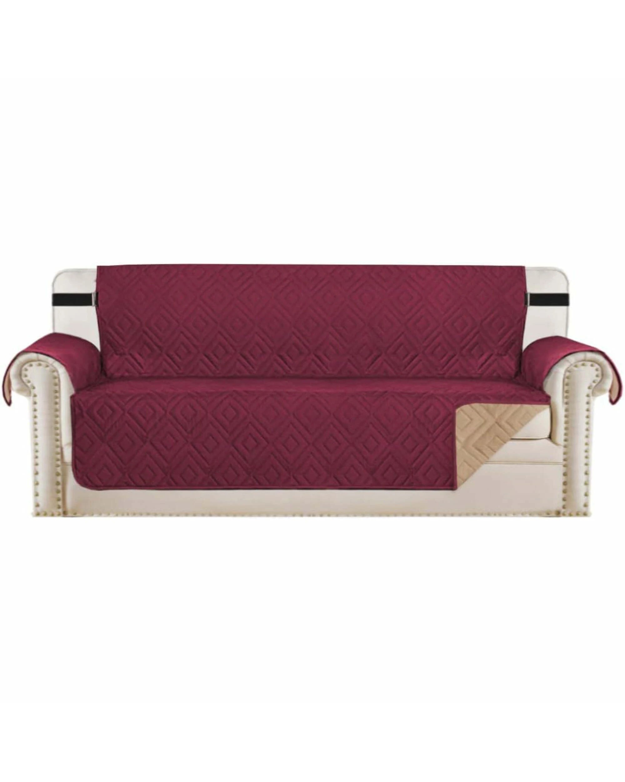 1 Smarcute 4 Seater Reversible Non-Slip Sofa Cushion with Straps - Burgundy, 1 of 5