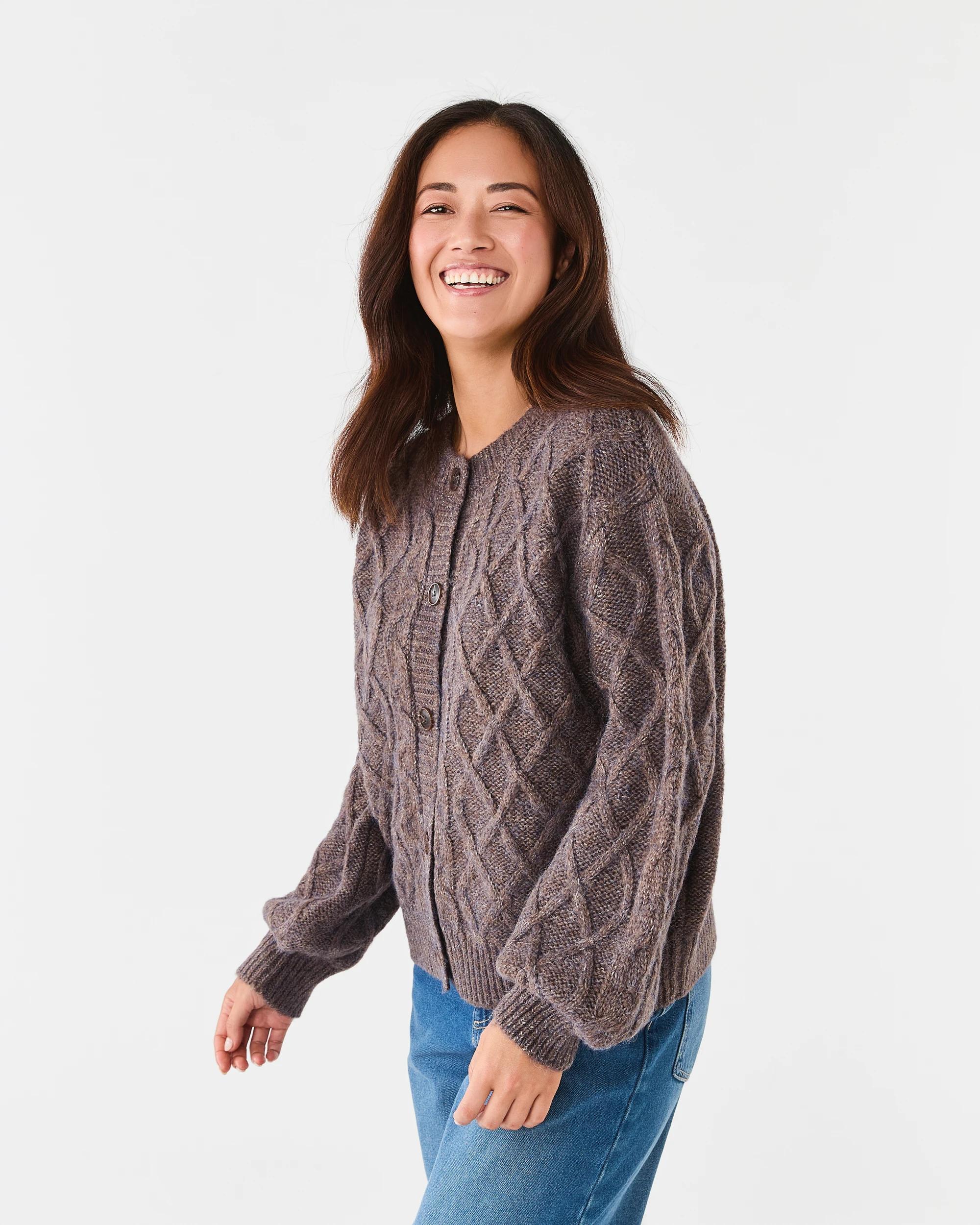 2 Cable Cardigan Taupe Mrl, 2 of 6