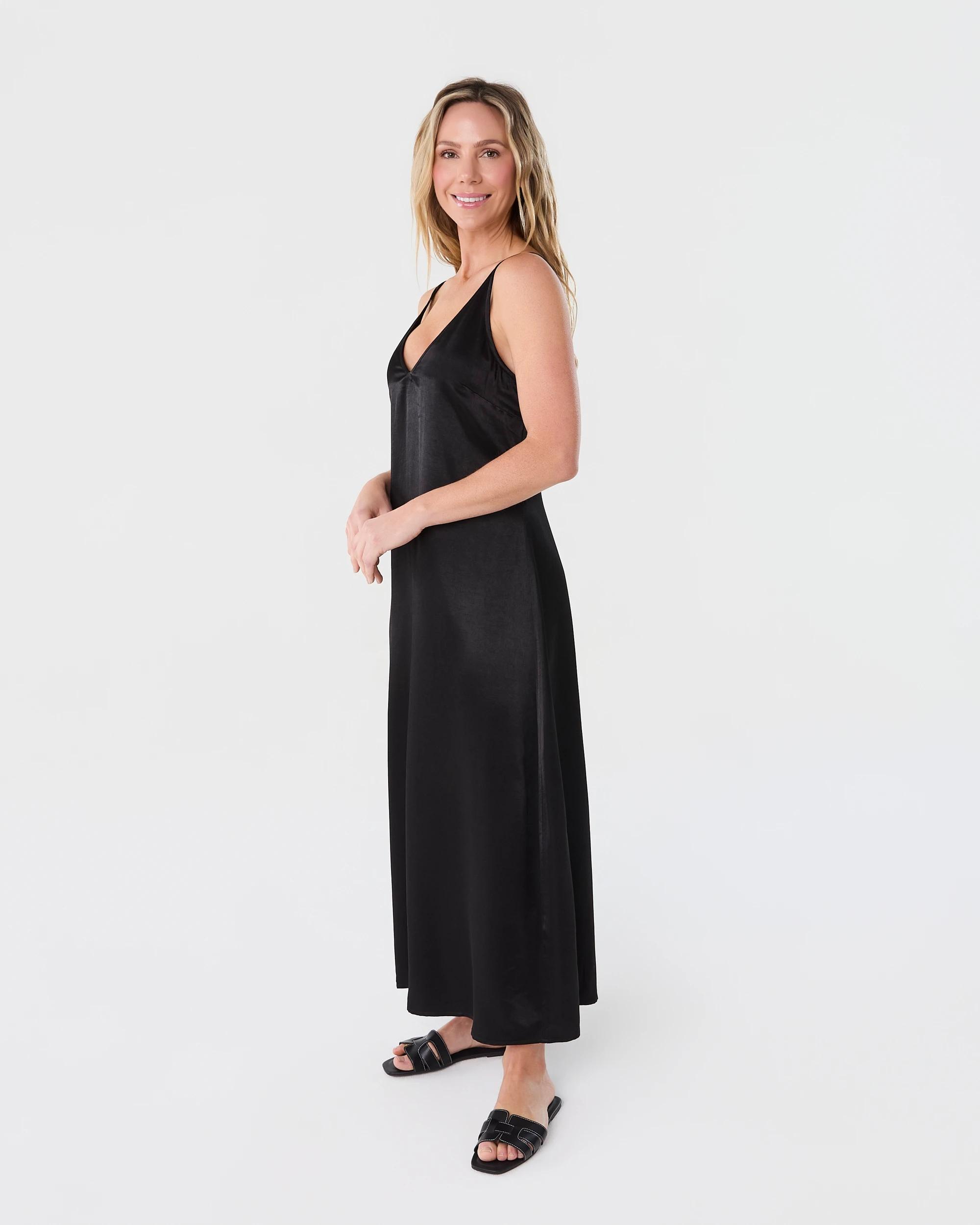 3 Sleeveless V-Neck Soft Maxi Dress Black, 3 of 6