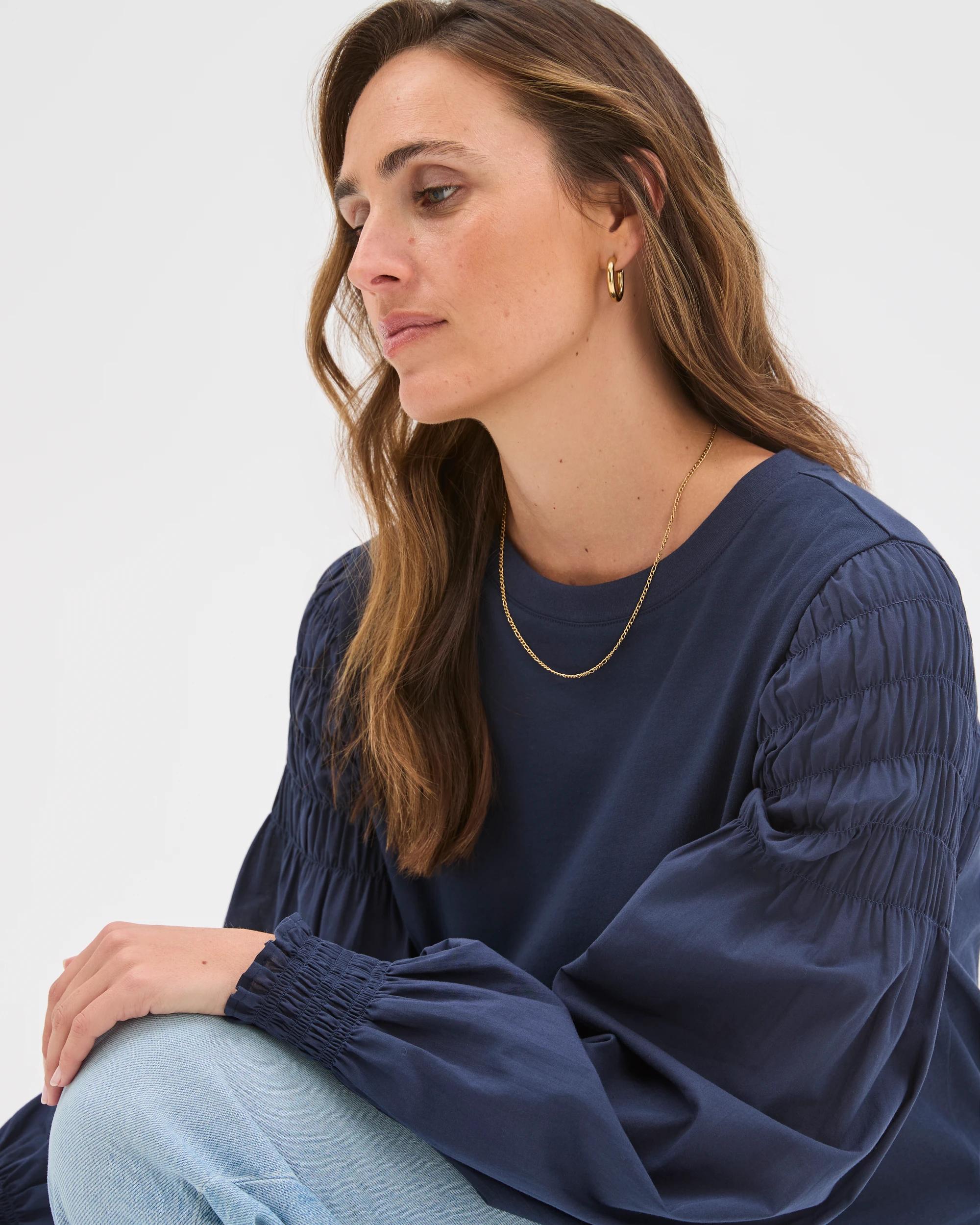 4 Target Woman Australian Cotton Long Sleeve Shirred Sleeve Top INK NAVY, 4 of 6