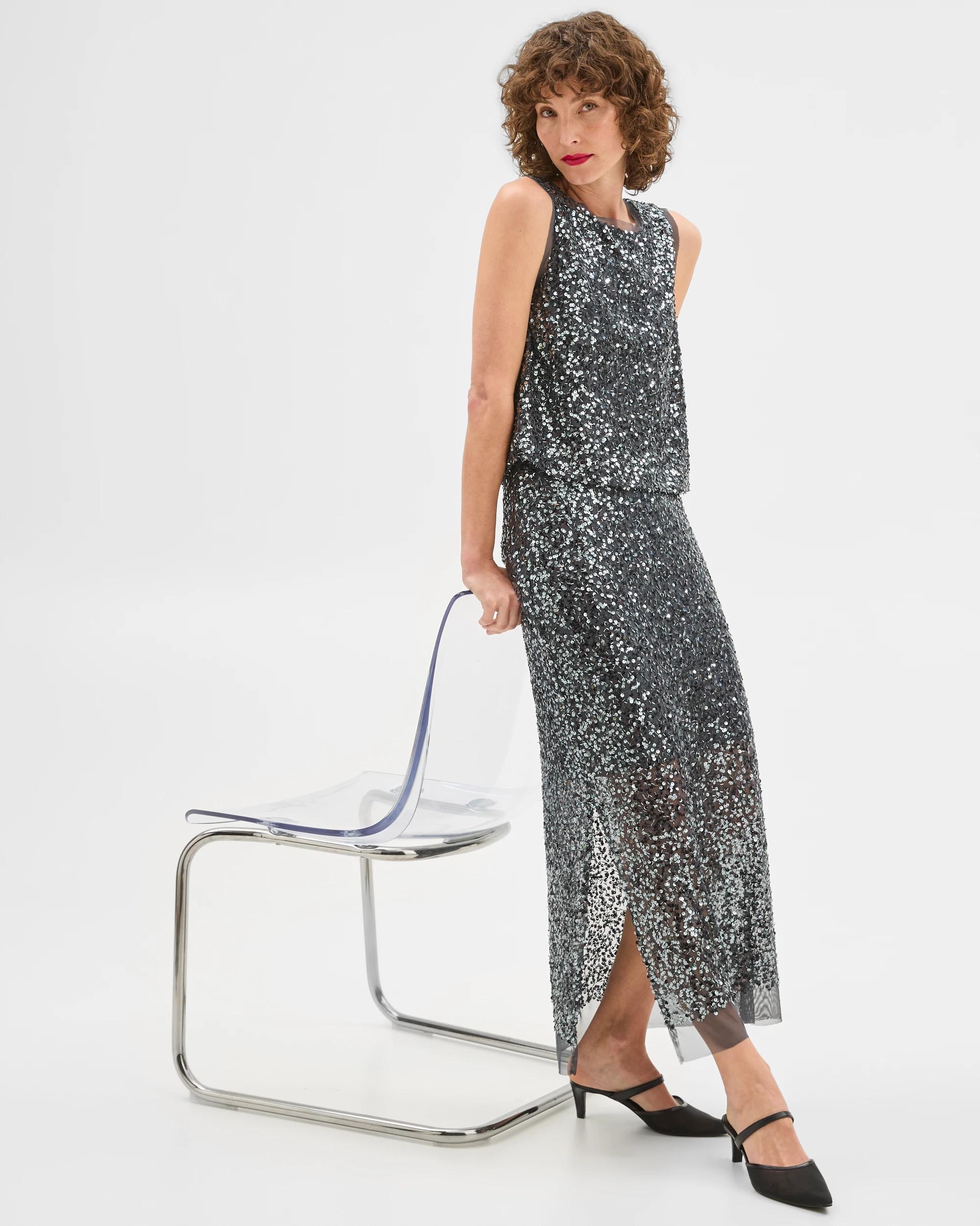 4 Sequin Pencil Skirt - Preview GUNMETAL, 4 of 10