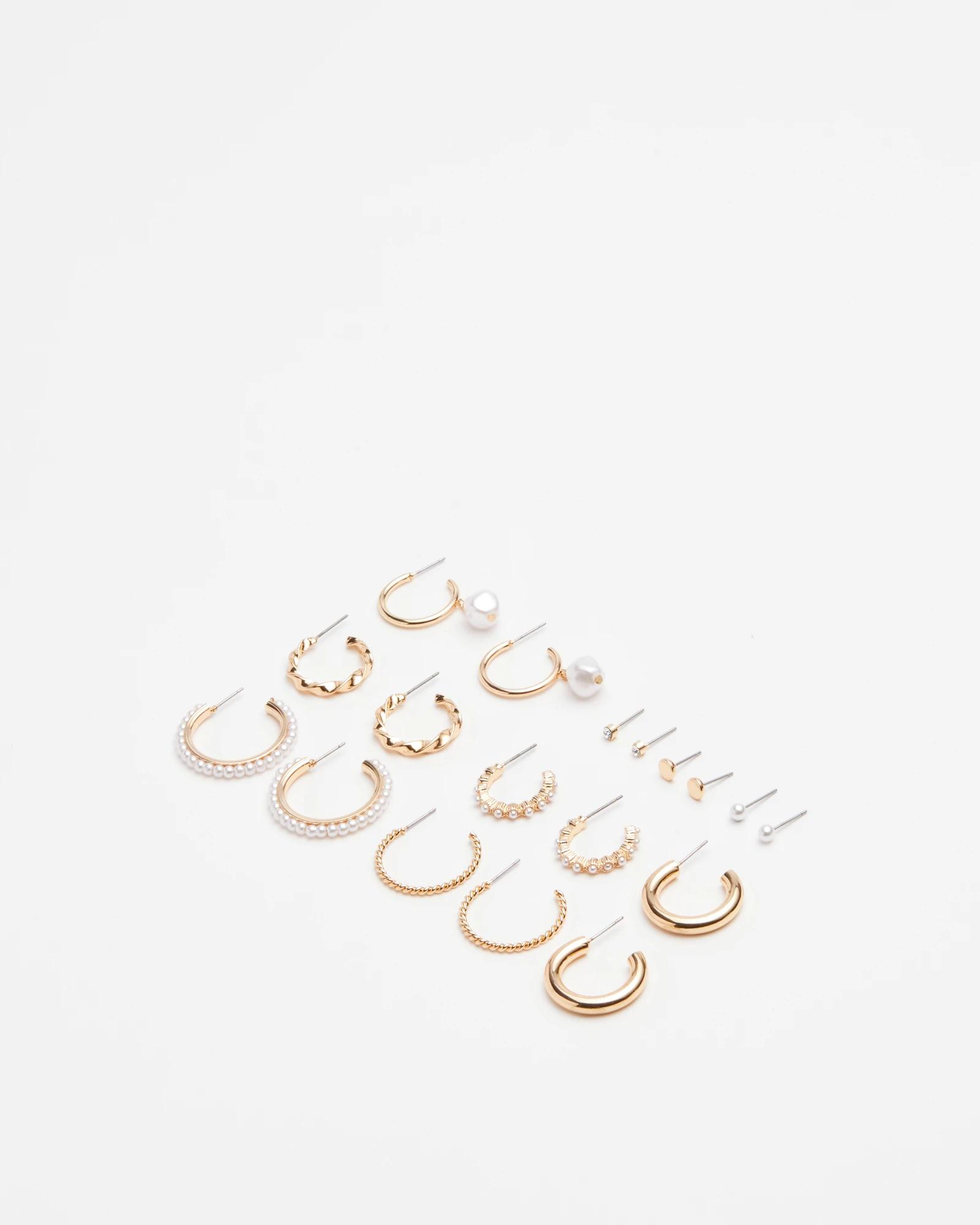 1 Target 9 Pack Mixed Faux Pearl Bead Earrings GOLD COLOURWAY, 1 of 2