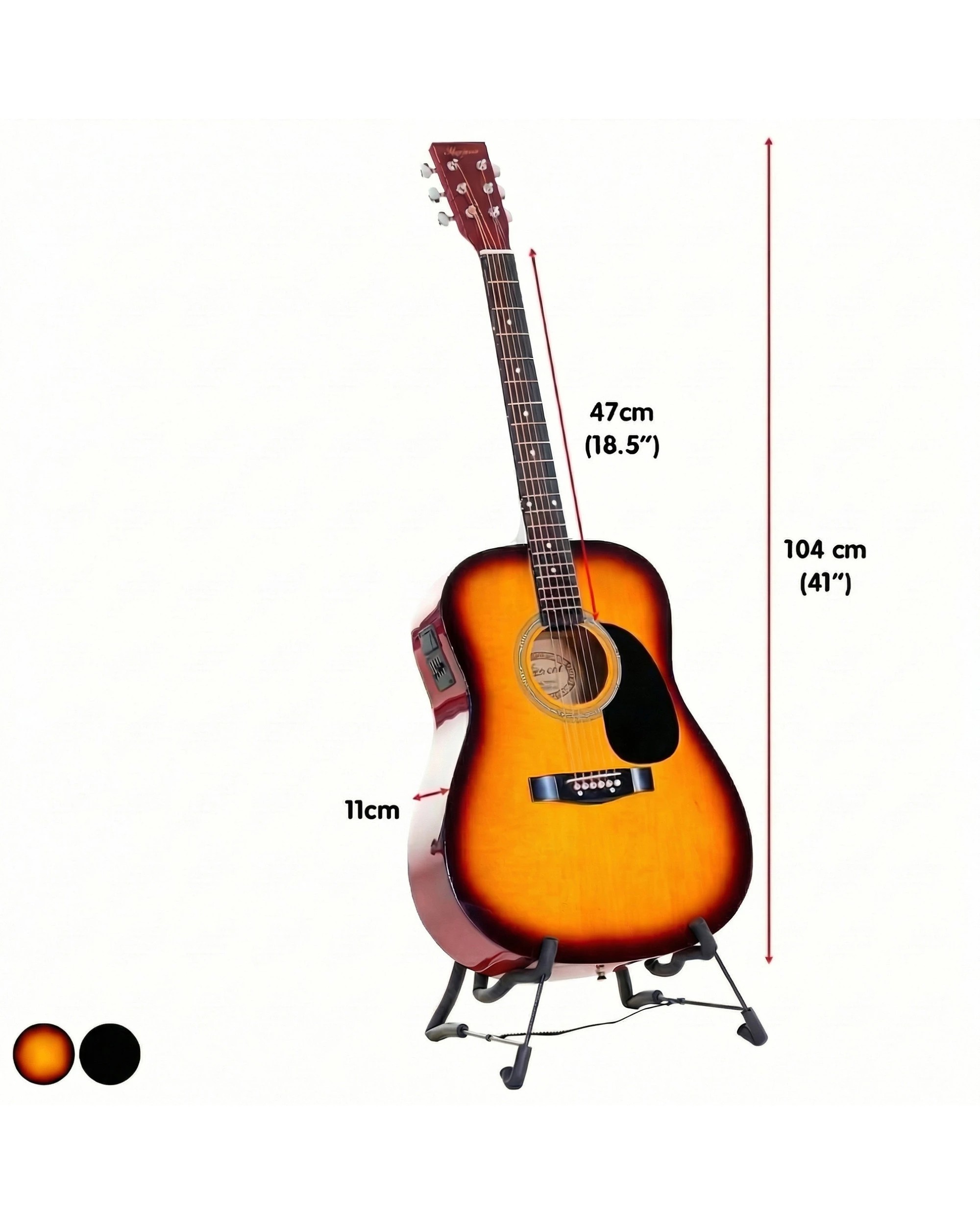 3 Karrera 41in Acoustic Guitar with EQ Band String Musical Instrument - Black, 3 of 7