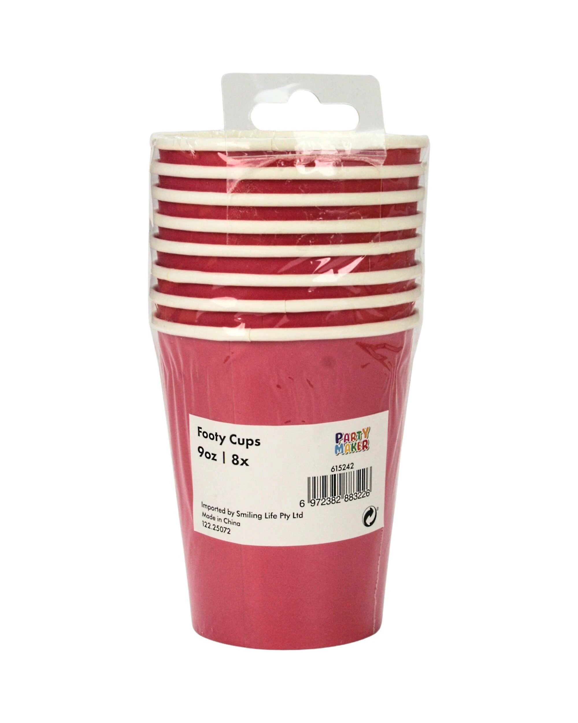 2 Party Maker Footy Paper Cups 266ml Pack of 8 - Red, 2 of 2