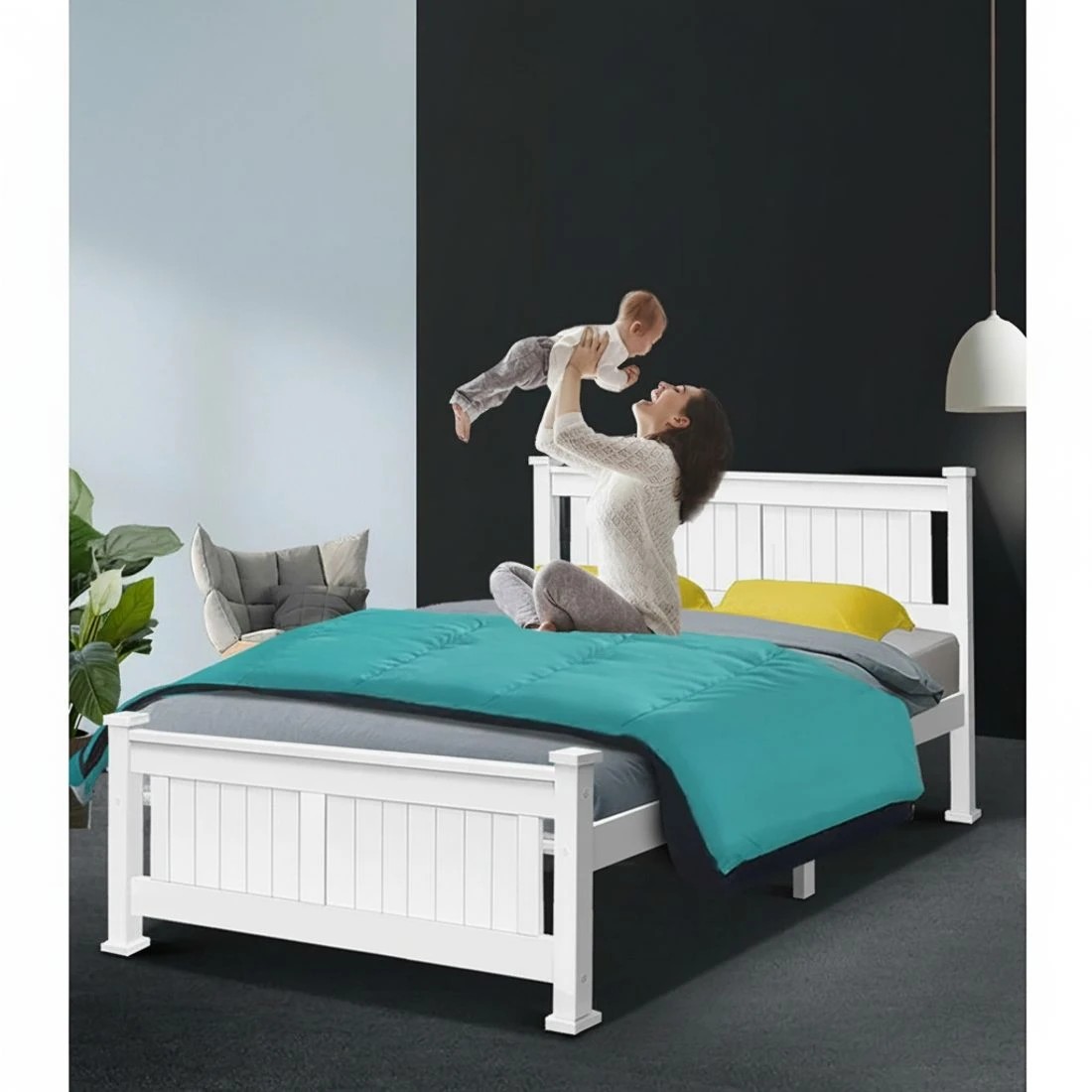 9 Artiss Bed Frame Double Size Wooden  RIO - White, 9 of 10