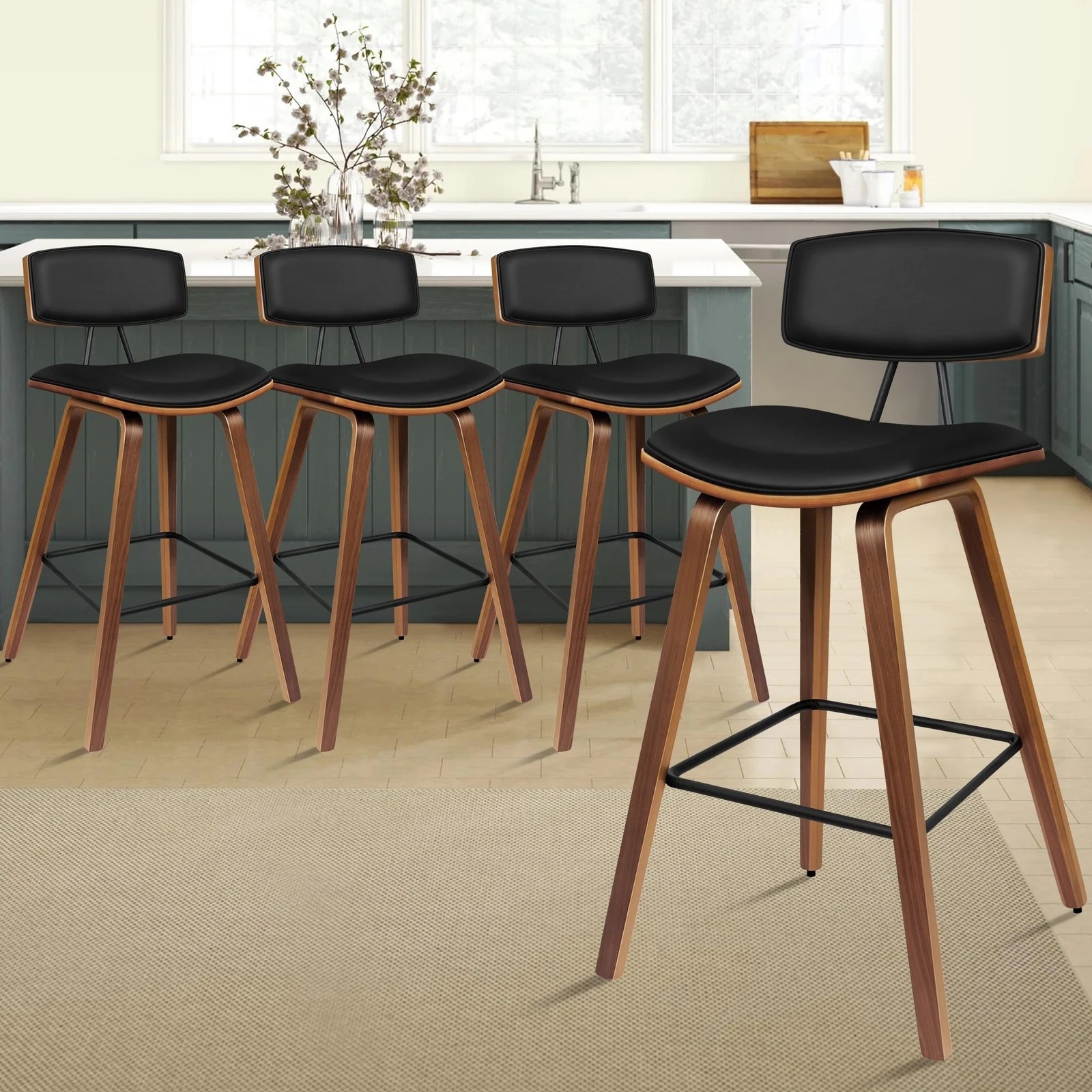 9 Alfordson 4x Wooden Bar Stools Mabel Kitchen Dining Chair Wood Vintage - Black, 9 of 10