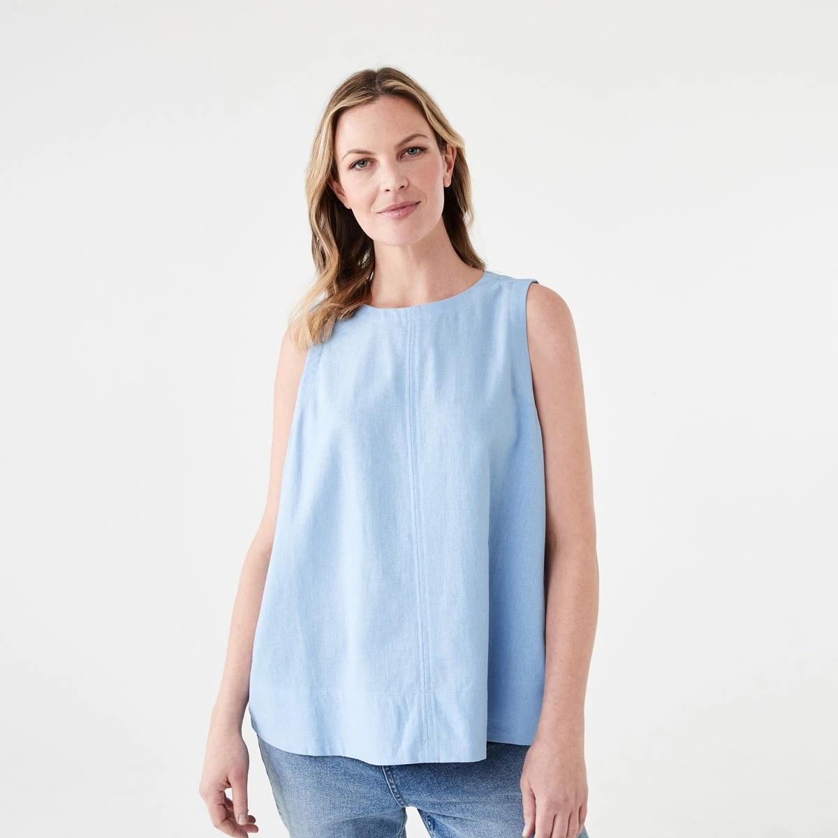 1 Sleeveless Linen Blend Swing Tank BRUNI BLUE, 1 of 5