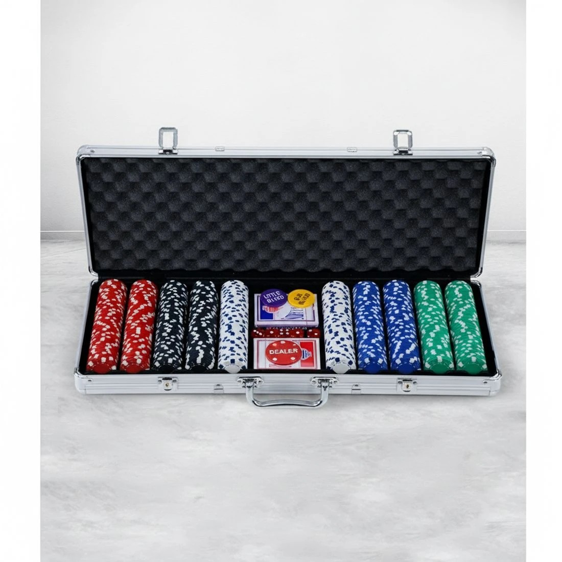 4 500pcs Poker Chips Set Casino Texas Hold'em Party Game Dice Cards - Silver, 4 of 5