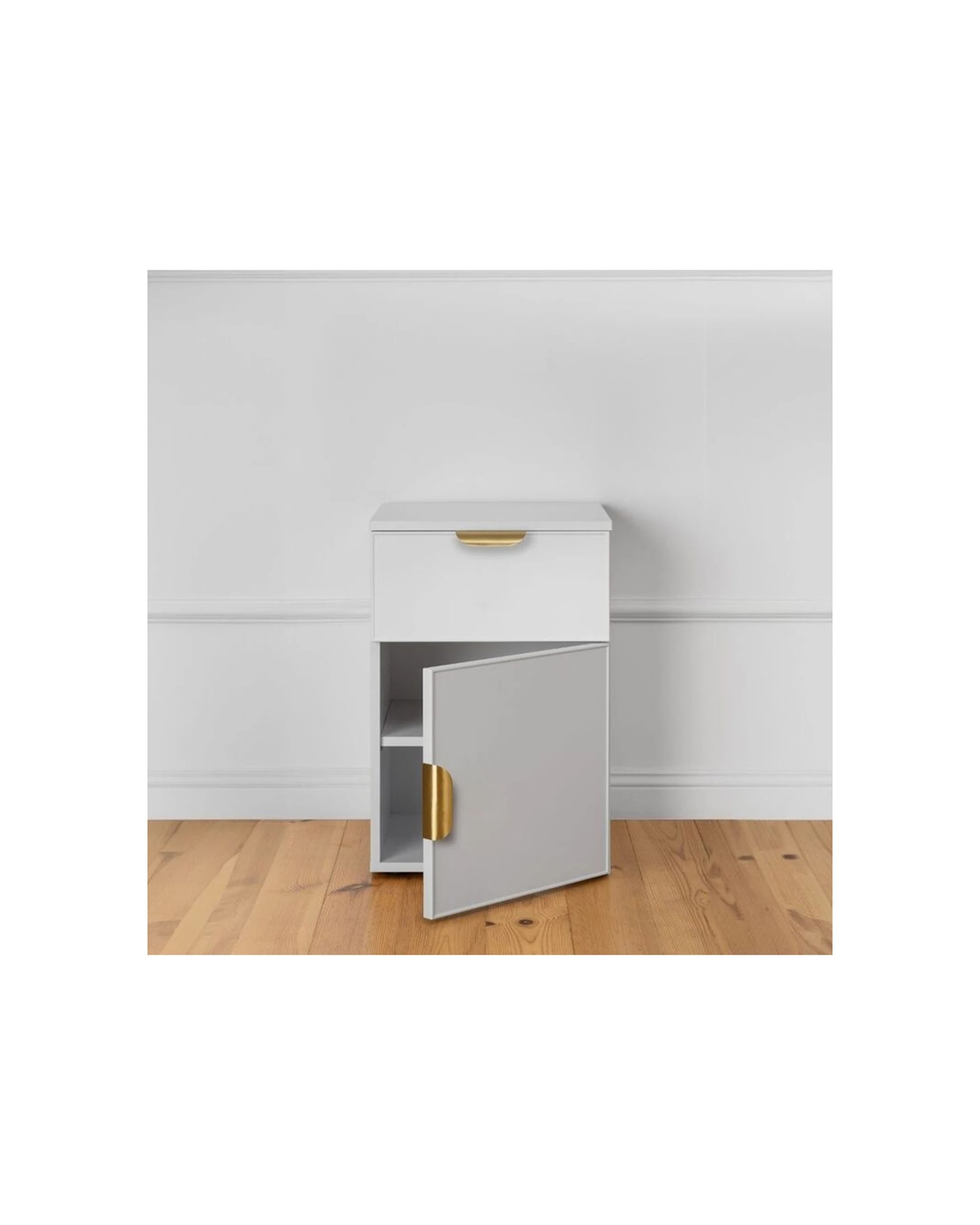 5 European Cabinetry Porto Bedside Table Slim Front Brass Pull Handle - White, 5 of 5