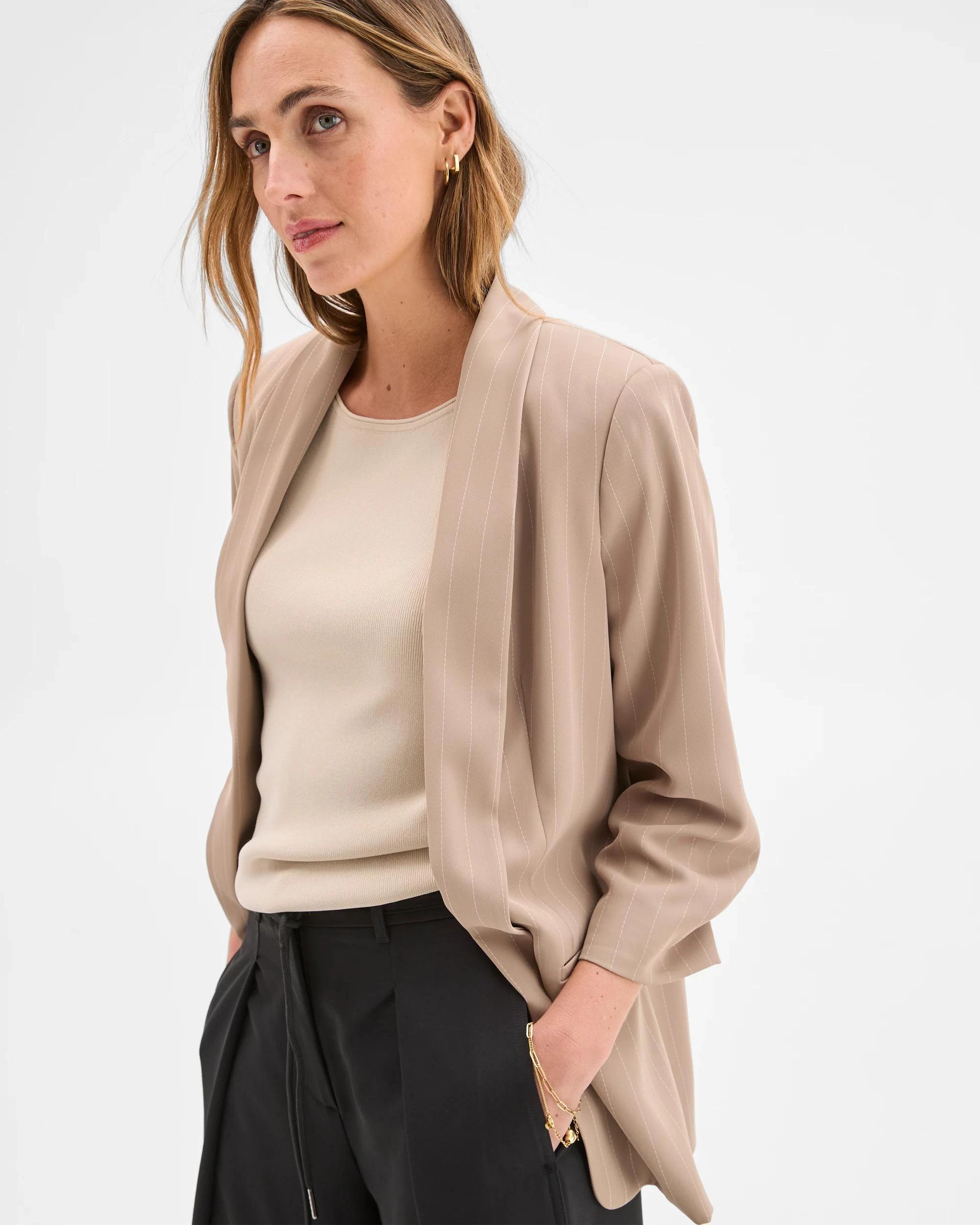 4 Preview Ruched Sleeve Blazer WEATHERED TEAK STRIPE, 4 of 7