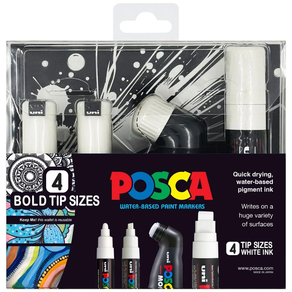 1 POSCA Paint Markers Assorted Bold Tips White 4 Pack, 1 of 1