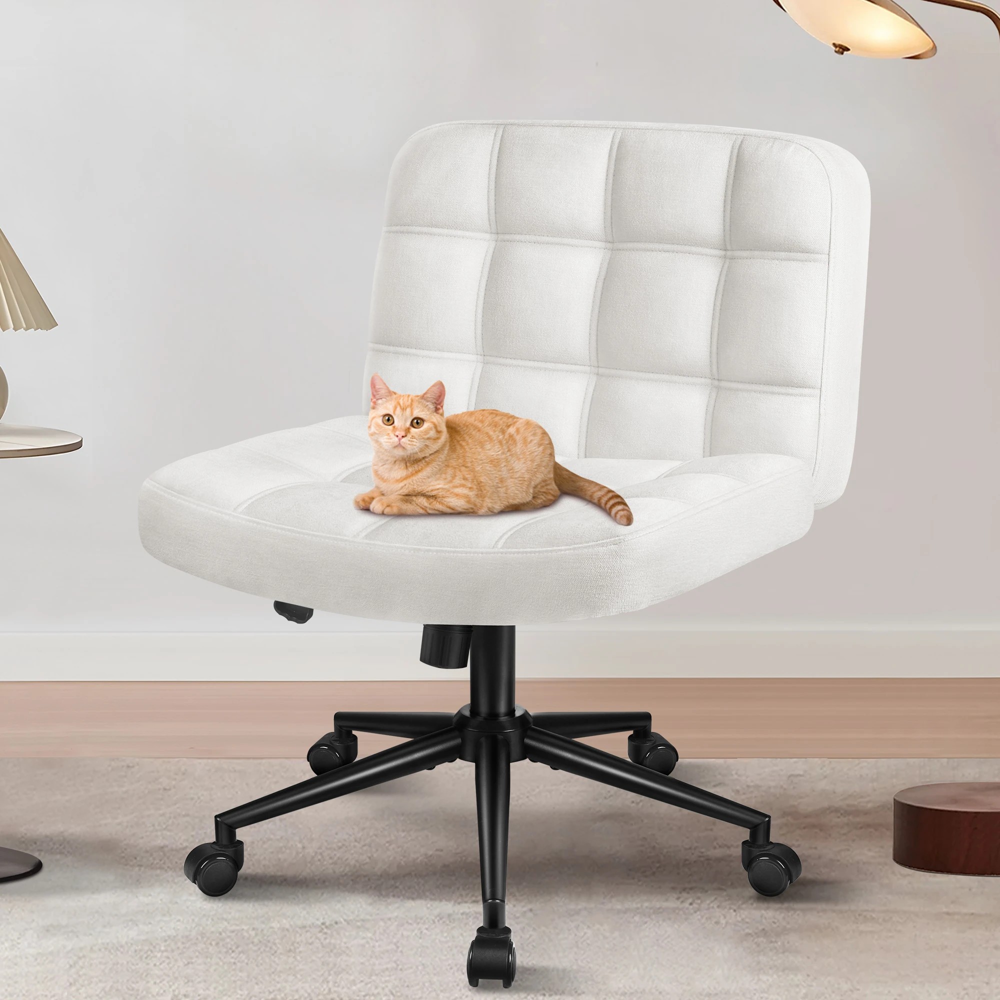 2 Alfordson Office Desk Chair Computer Armless Wide Seat Mid Back Chenille - White, 2 of 10