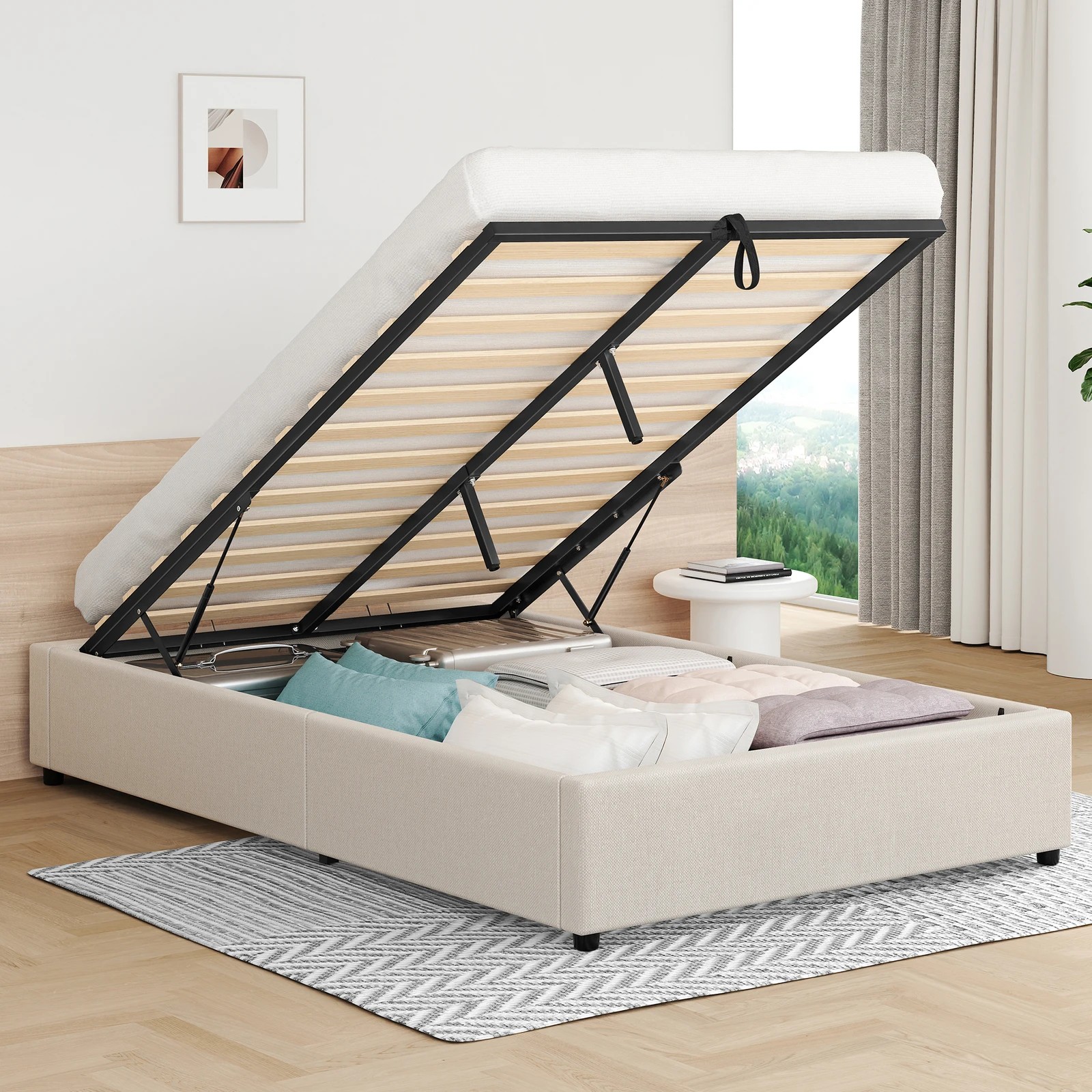 2 Alfordson Bed Frame King Single Gas Lift Storage Mattress Base Barlow - Beige, 2 of 9