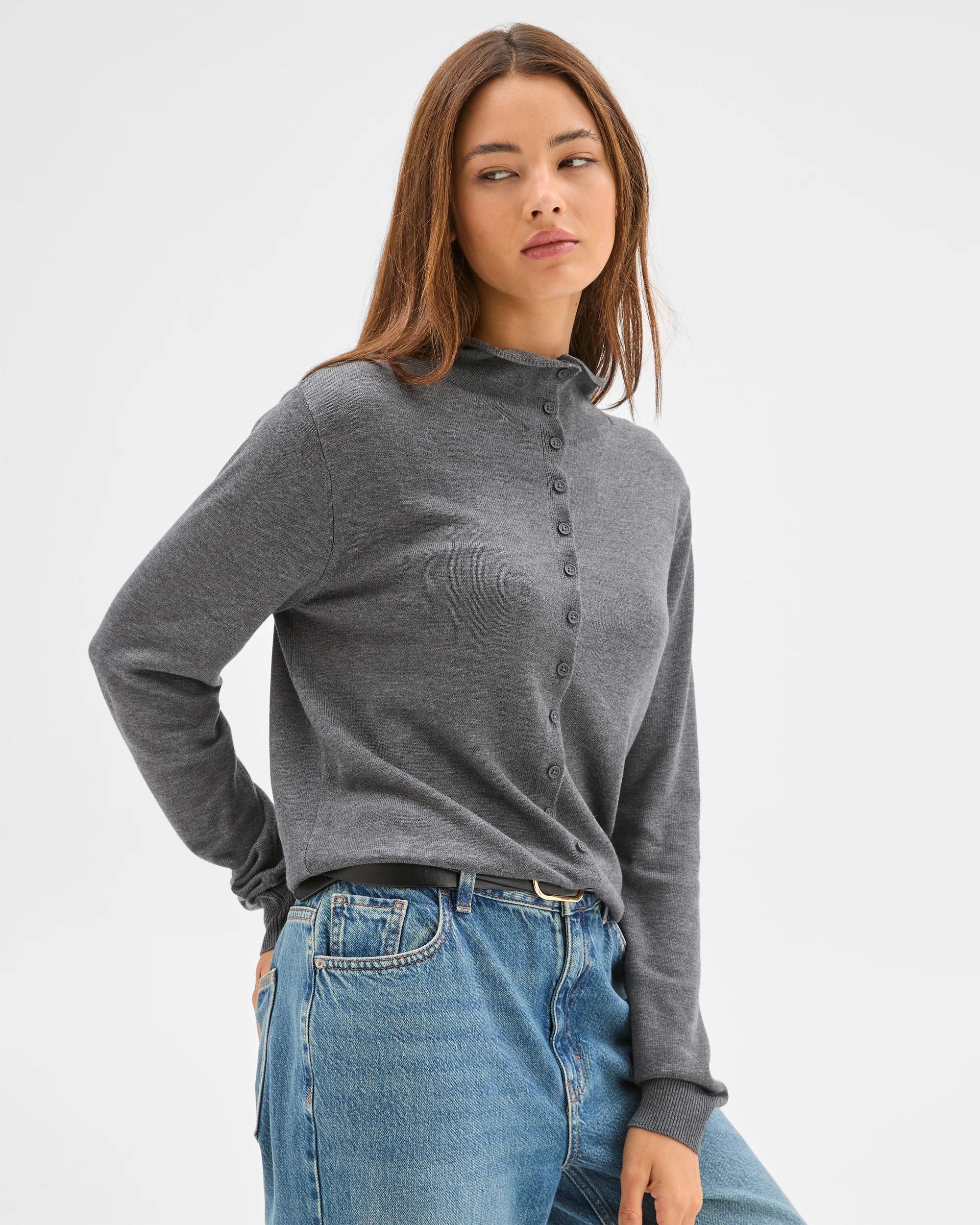 3 Lily Loves High Neck Cardigan SHADOW MARLE, 3 of 6