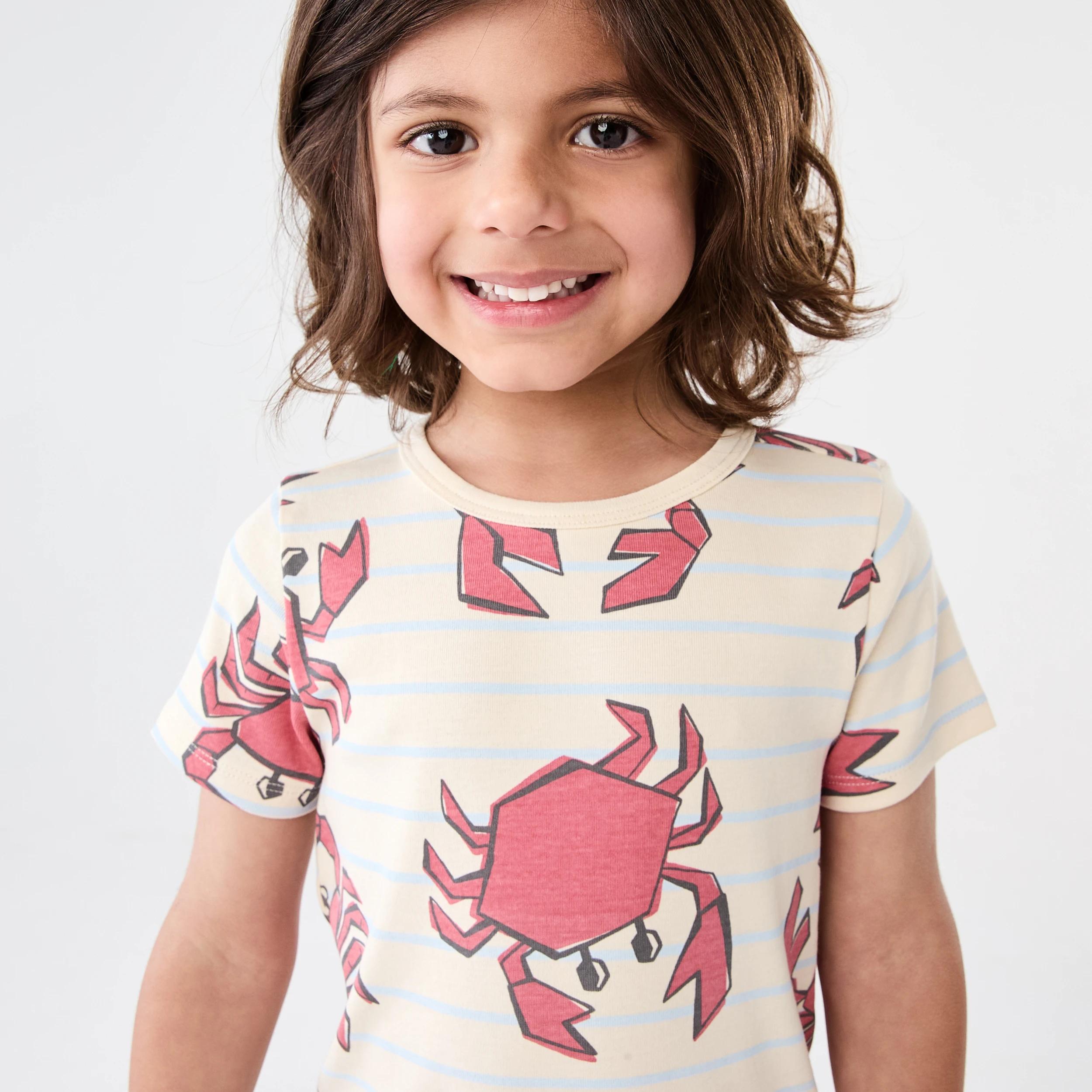 3 Short Sleeve Skinny Rib Pyjama Set BEIGE CRABS, 3 of 10