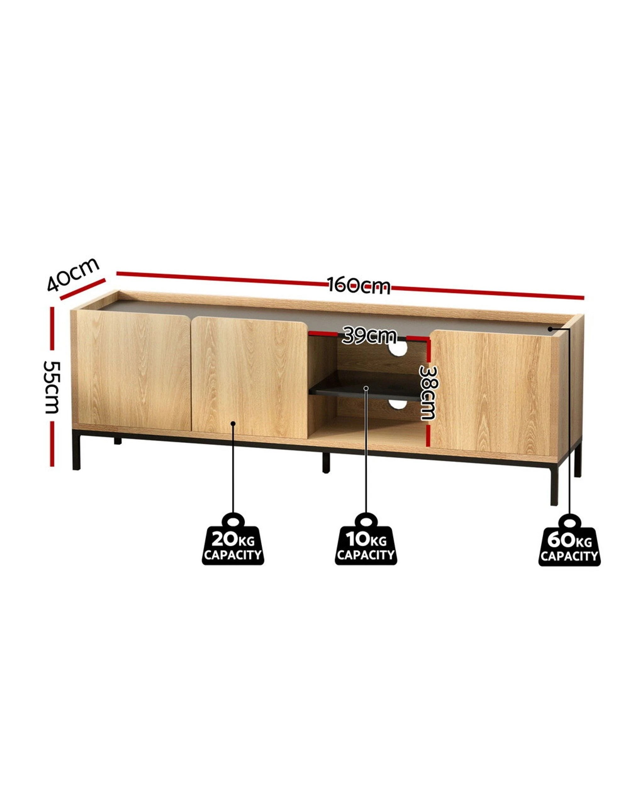 2 Artiss TV Unit Entertainment Unit Storage Cabinet Shelf 160cm - Natural, 2 of 8