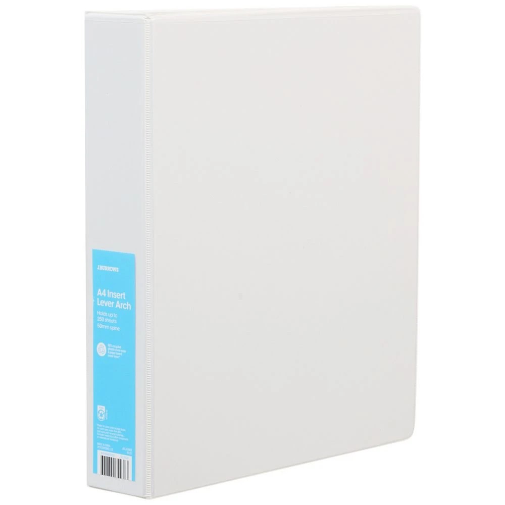 1 J.Burrows Insert Half Lever Arch A4 Binder 50mm White, 1 of 3