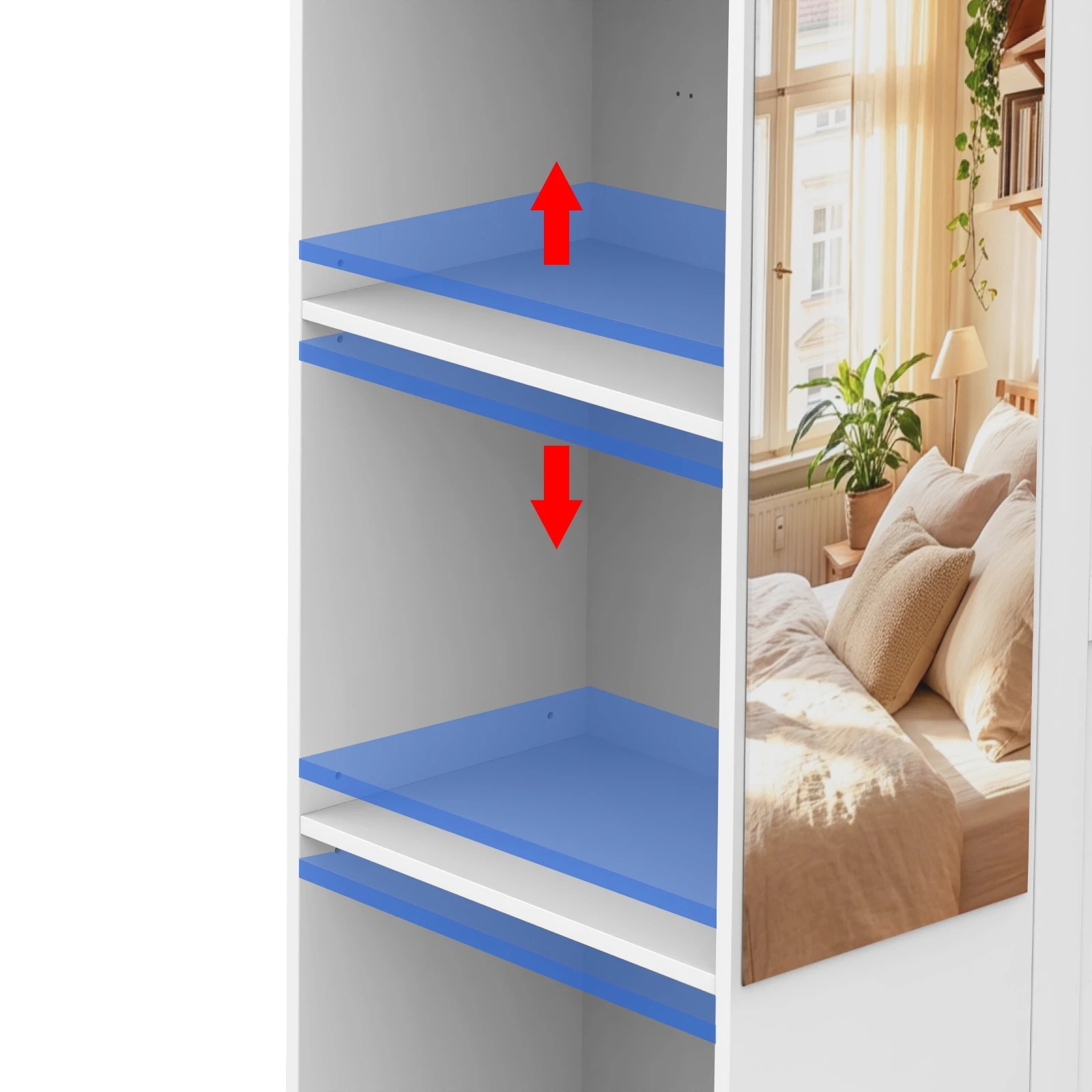4 Advwin 2 Doors Armoire Wardrobe Closet with Mirror & 4 Open Shelves - White, 4 of 7