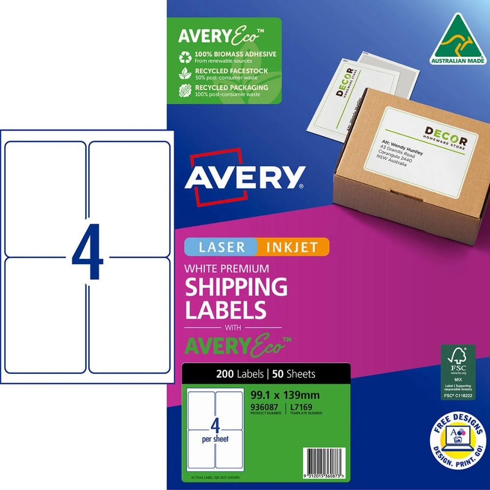 1 Avery Premium White Shipping Labels AveryEco 4UP 50 Sheets, 1 of 8