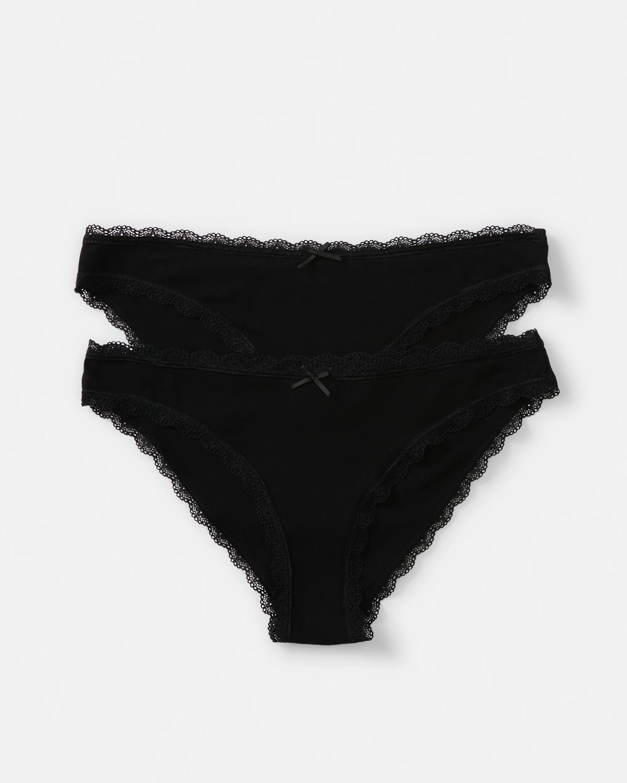 1 2 Pack Cotton Lace Trim Bikini Briefs Black, 1 of 8