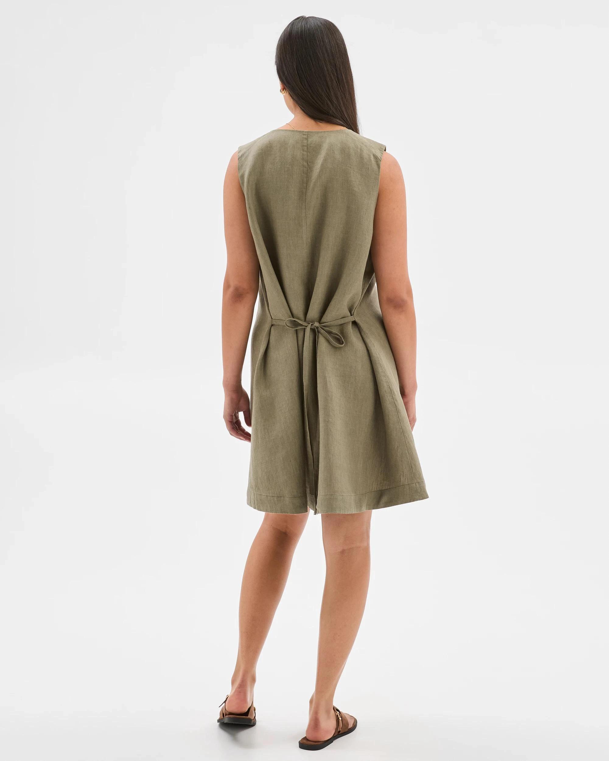 6 Target Woman European Linen Button Front Mini Dress DUSTY OLIVE, 6 of 6