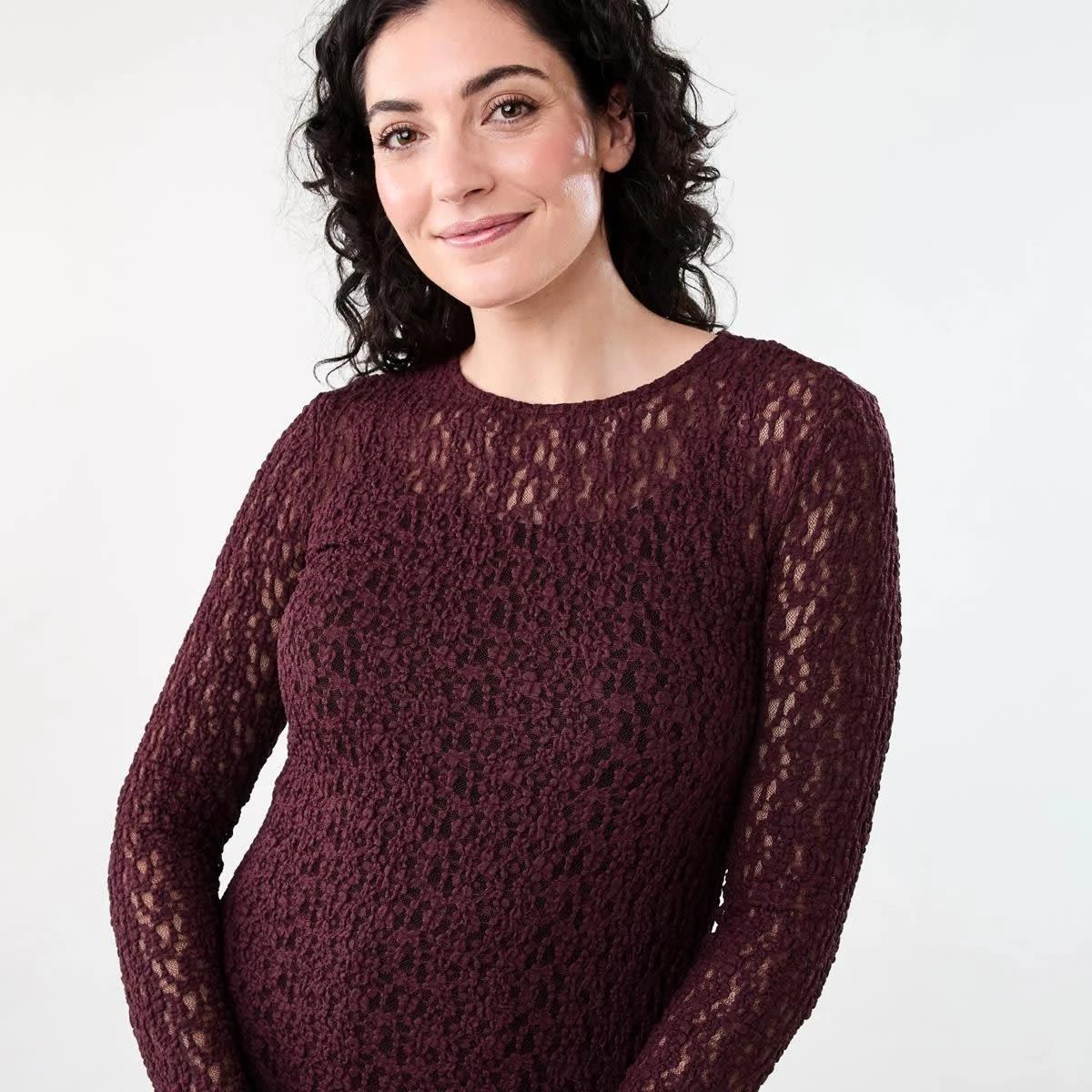 4 Long Sleeve Lace Top WARM MULBERRY, 4 of 5