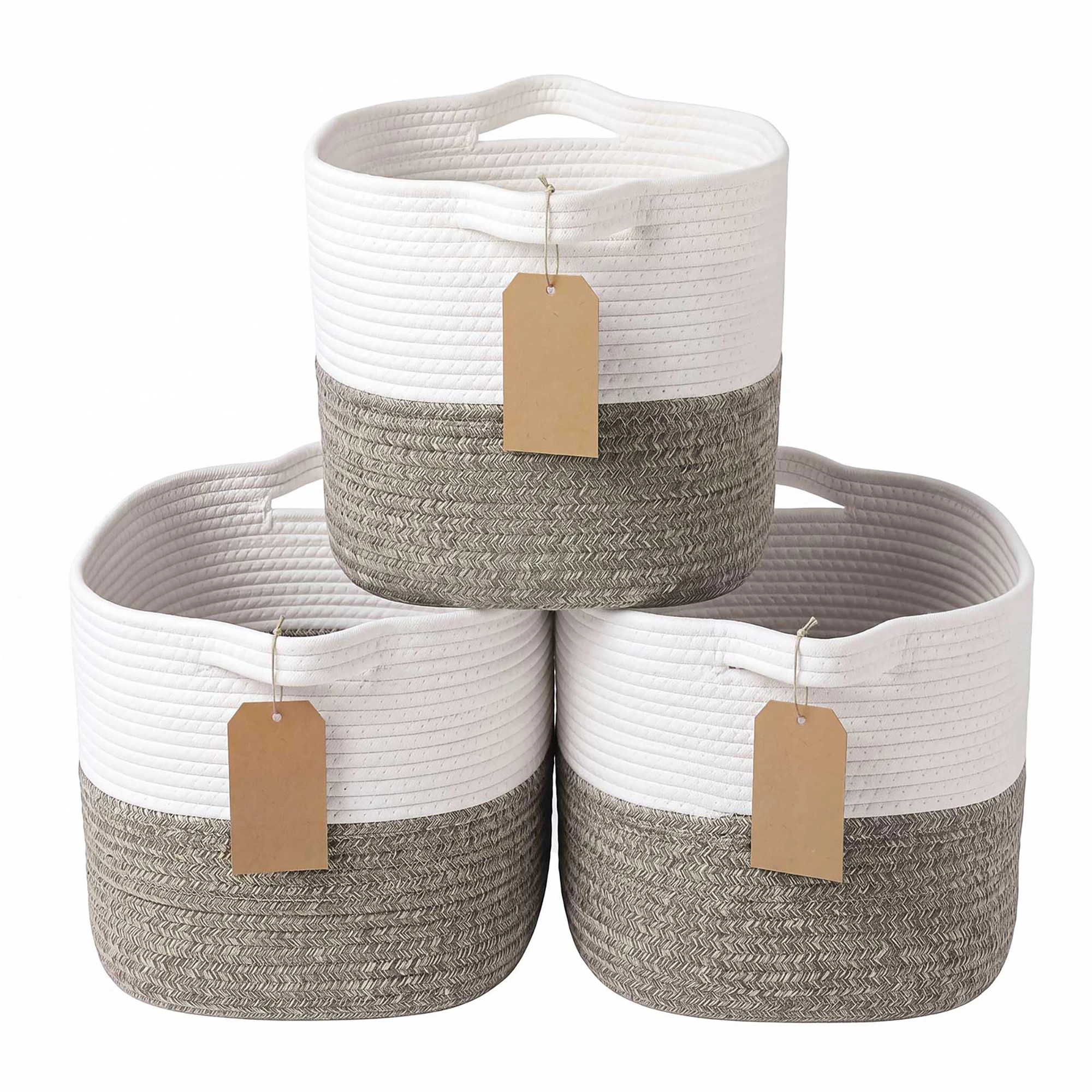 2 Levede Storage Baskets Laundry Bins 3Pcs Foldable with Handles Cotton Rope Brown, 2 of 8