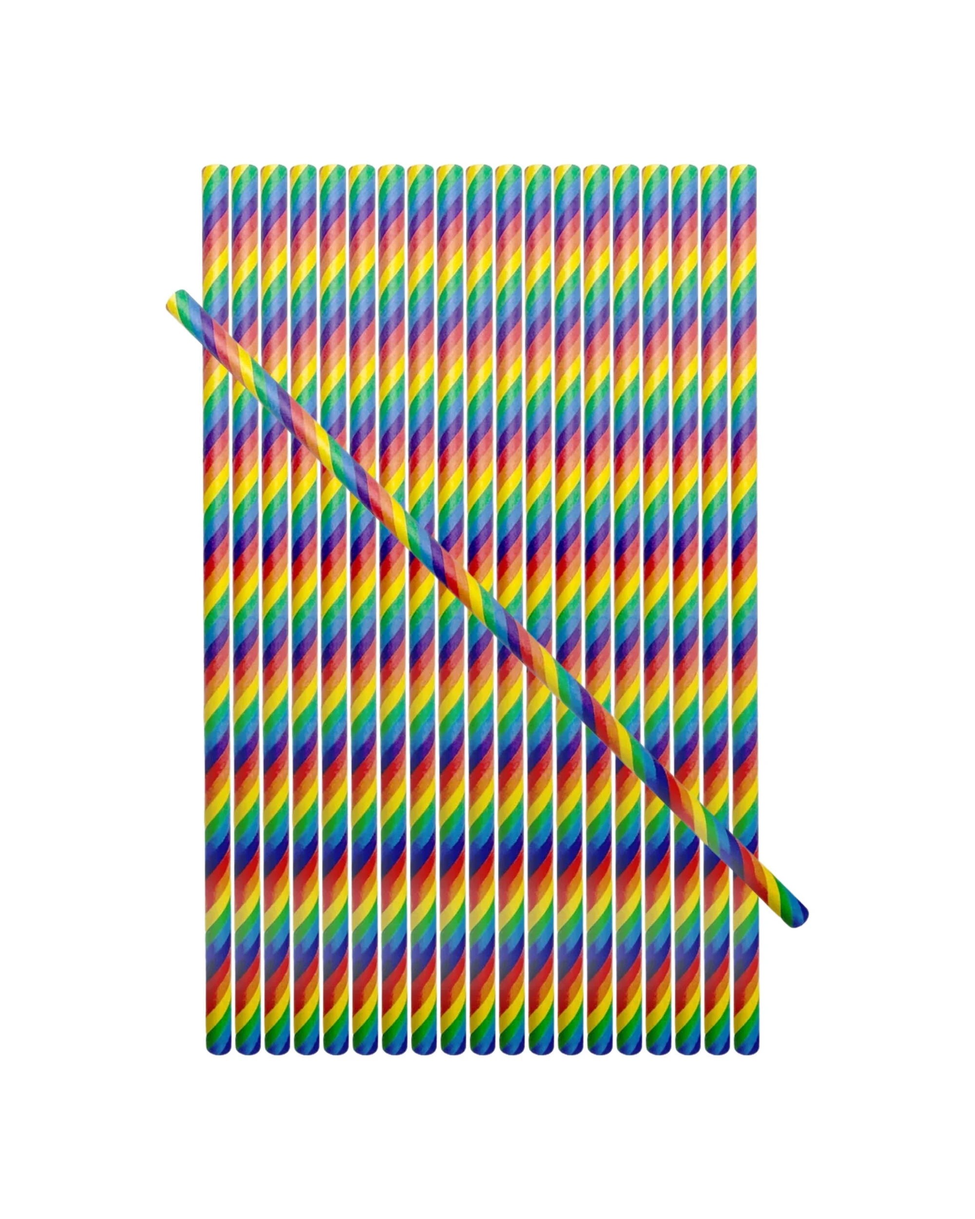 1 Partyrama Rainbow Striped Paper Straws Pack of 20 - Multi, 1 of 1