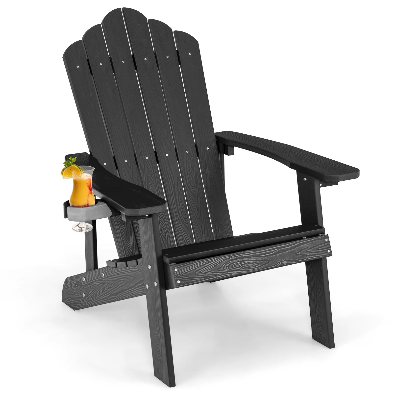 3 Costway Adirondack Chair Plastic Outdoor Beach Chair w/Cup Holder - Black, 3 of 3