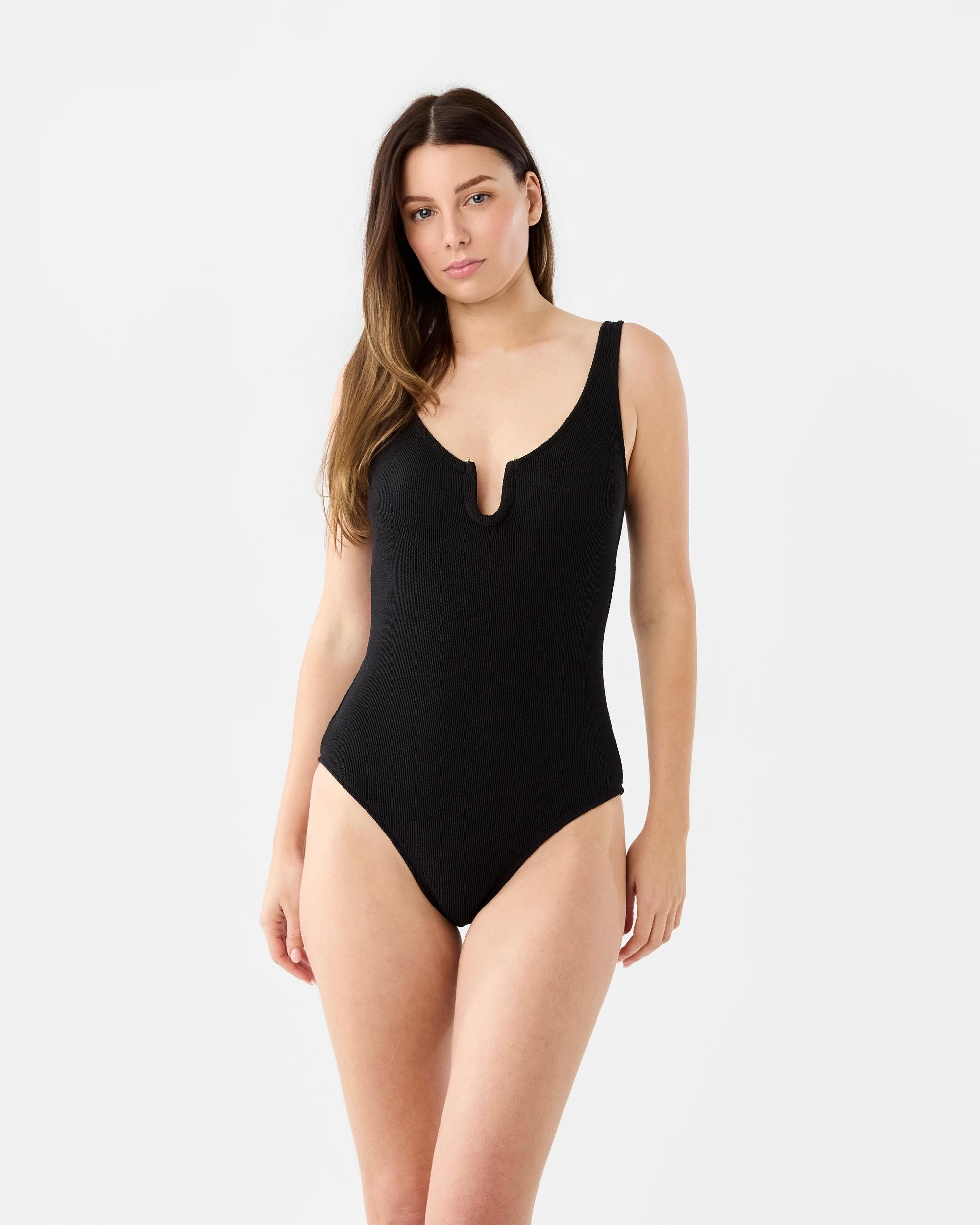7 Crinkle Trim One Piece Swimsuit Black, 7 of 7