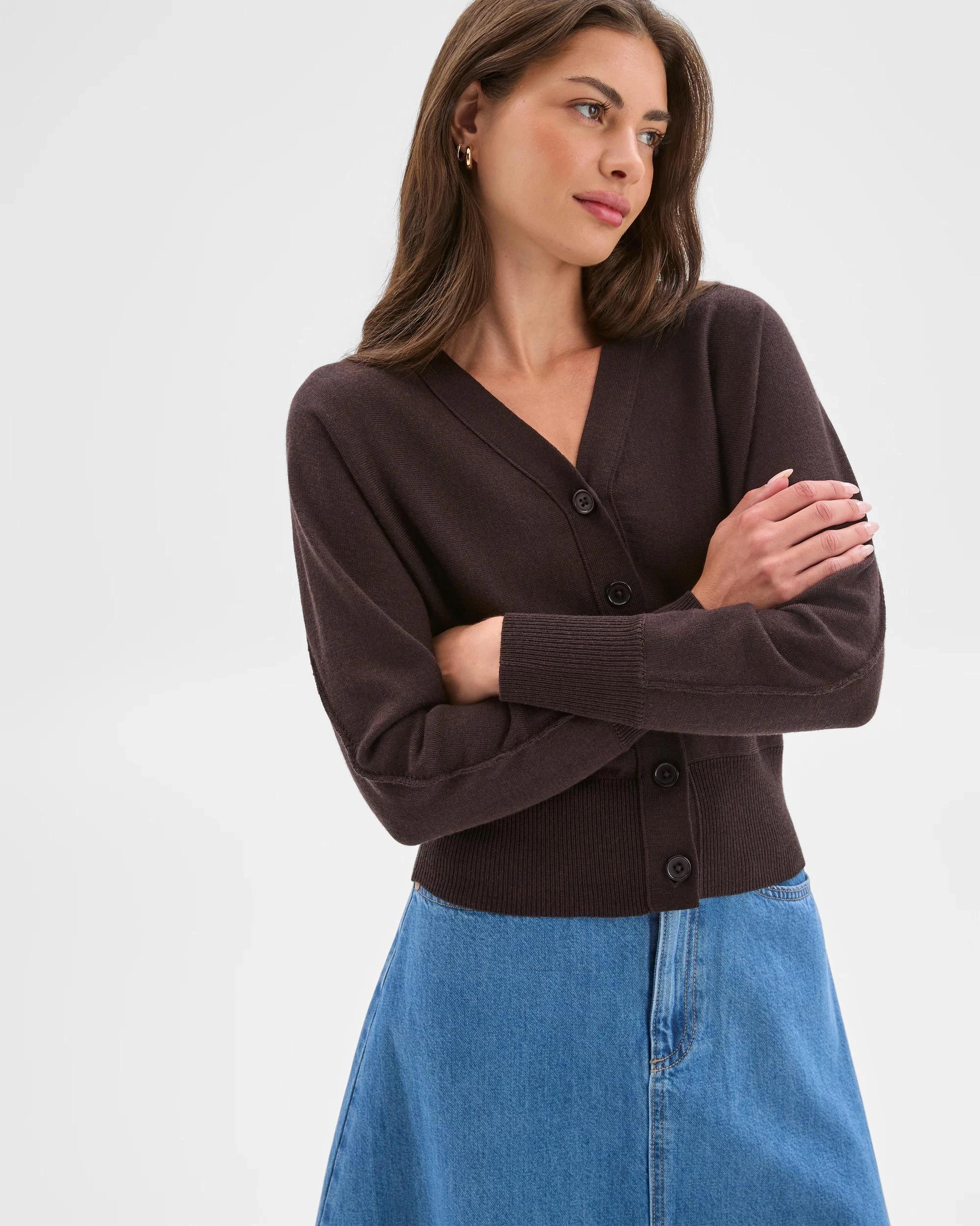 6 Target Petites Petites Australian Merino Wool Long Raglan Sleeve Cardigan DARK CHOCOLATE, 6 of 7