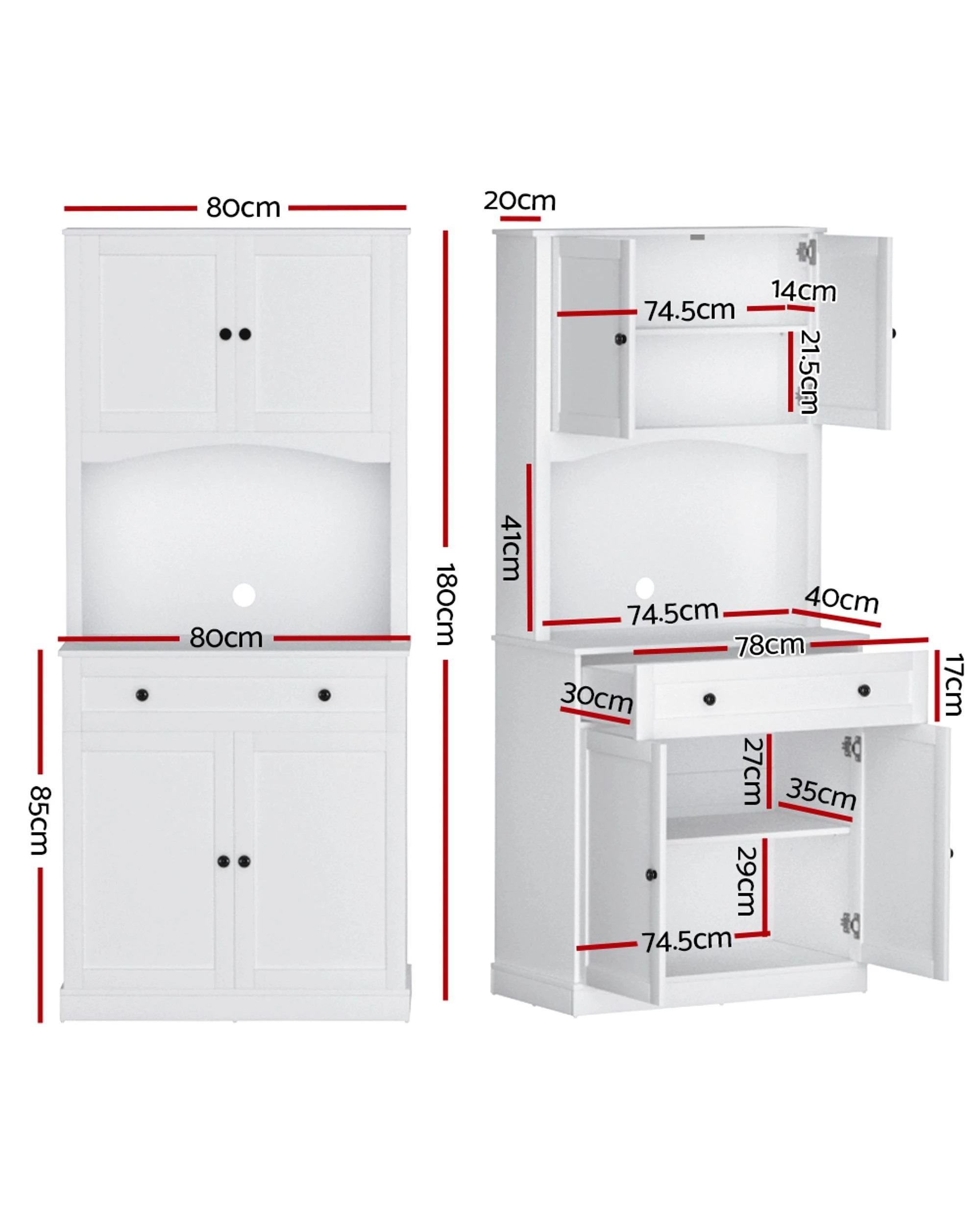 2 Artiss Buffet Sideboard Hutch Cabinet - White, 2 of 8