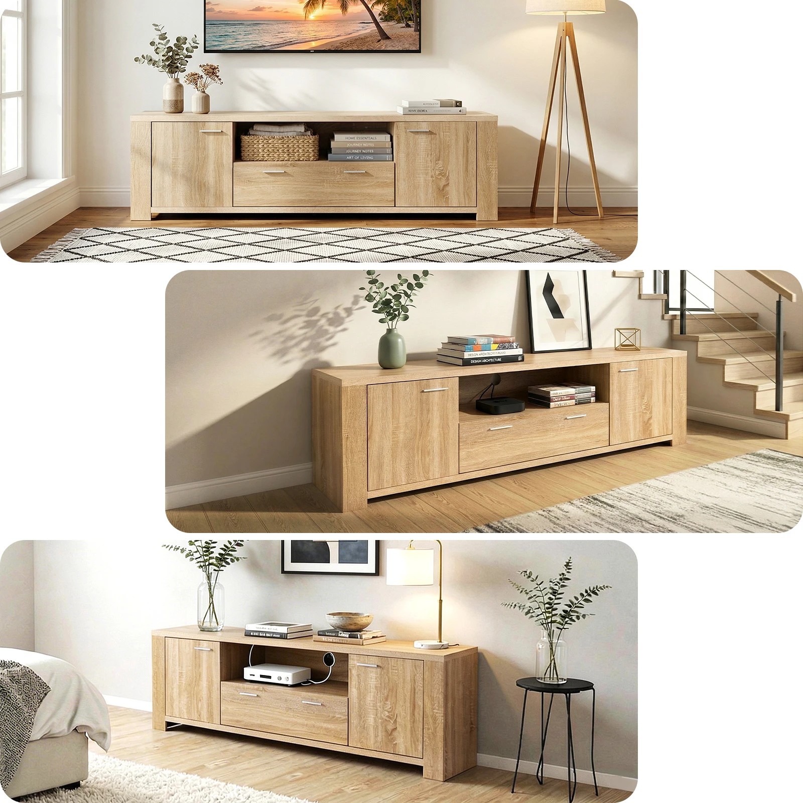 8 Artiss 180cm TV Unit Entertainment Unit Storage Drawer Cabinet Pine - Natural, 8 of 9