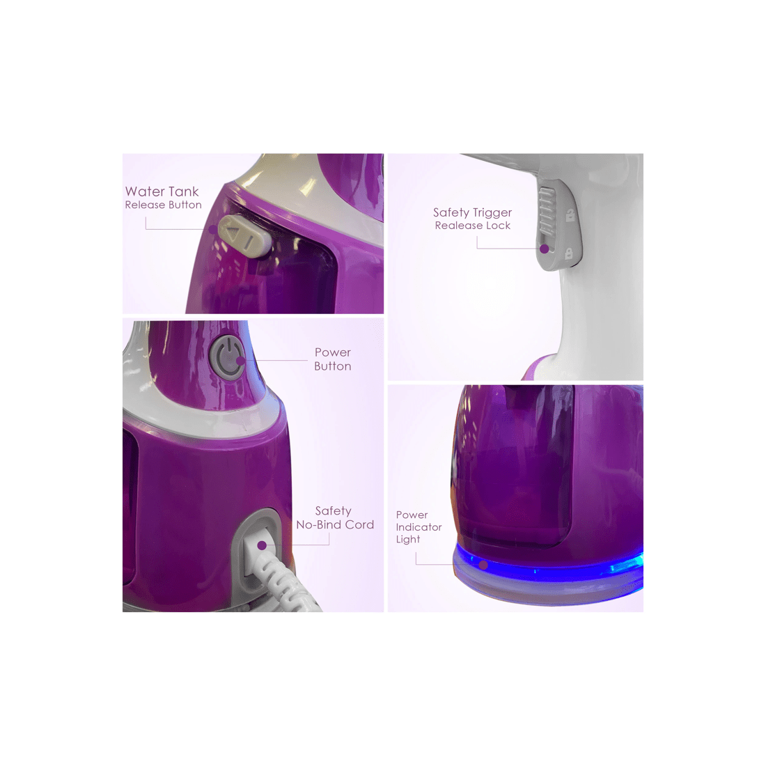 7 TODO 1700W Power Garment Steamer Handheld Steam Brush Iron Purple, 7 of 10