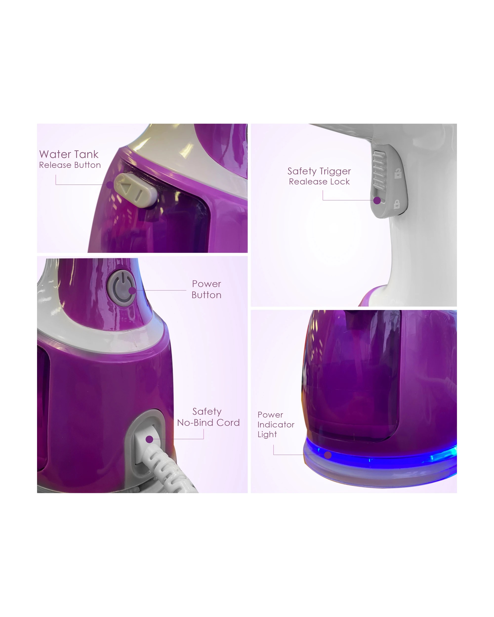 7 TODO 1700W Power Garment Steamer Handheld Steam Brush Iron Purple, 7 of 10