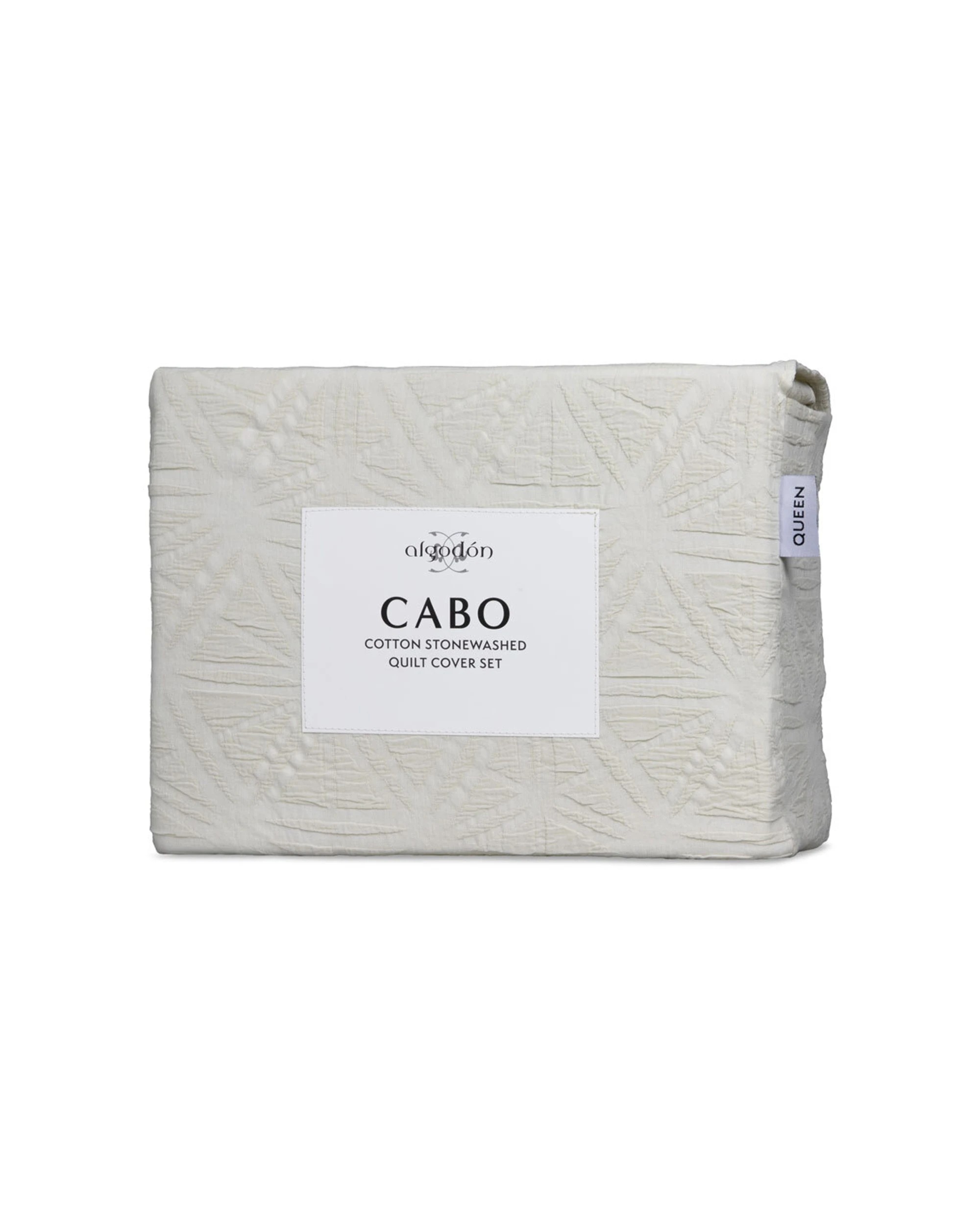 3 Algodon Cabo Washed Cotton Jacquard Quilt Cover Set - Coconut Milk Queen - Beige, 3 of 3