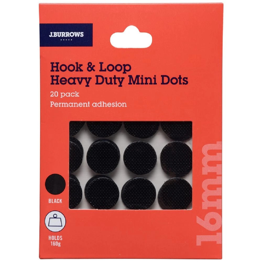 1 J.Burrows Hook & Loop Heavy Duty Adhesive Dots 16mm 20PK, 1 of 3
