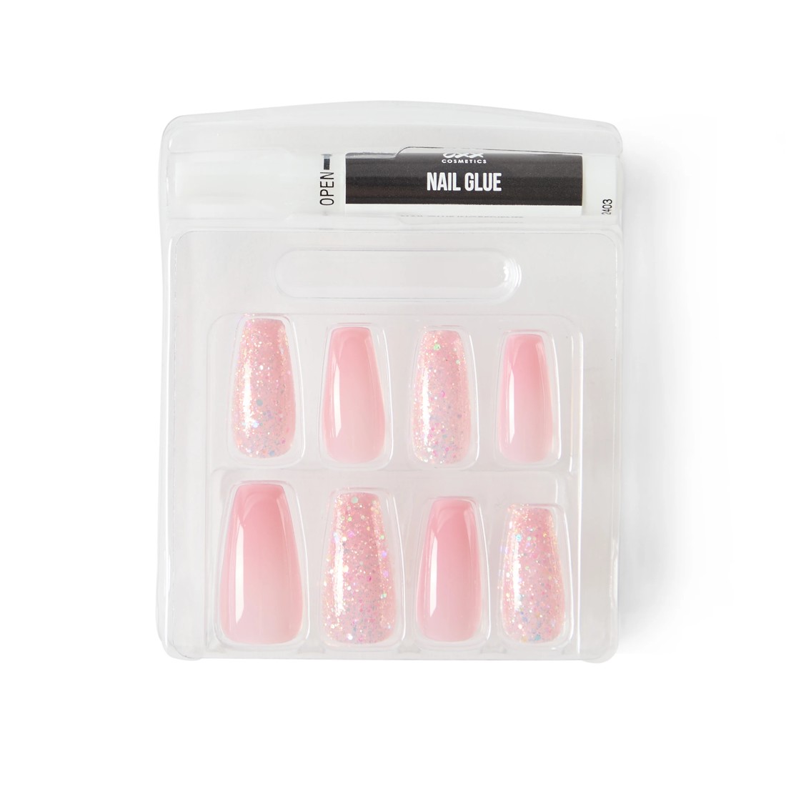 4 OXX Cosmetics 24 Pack Artificial Nails with Adhesive - Squareletto Shape, Pink Glitter, 4 of 4