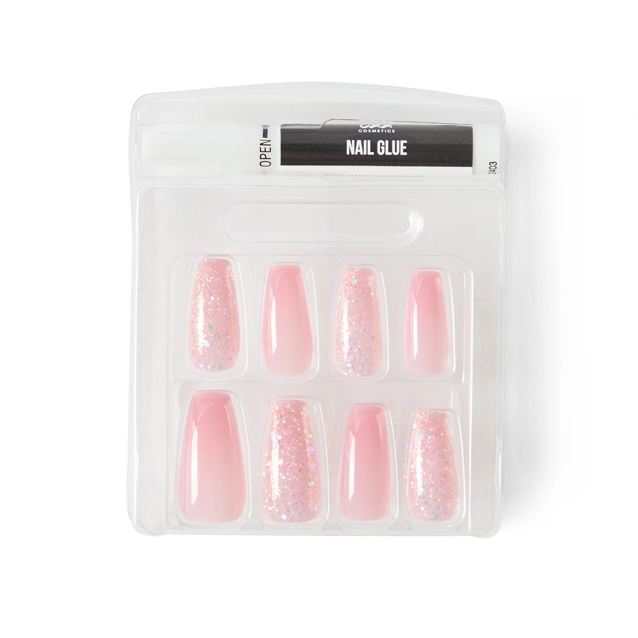 4 OXX Cosmetics 24 Pack Artificial Nails with Adhesive - Squareletto Shape, Pink Glitter, 4 of 4