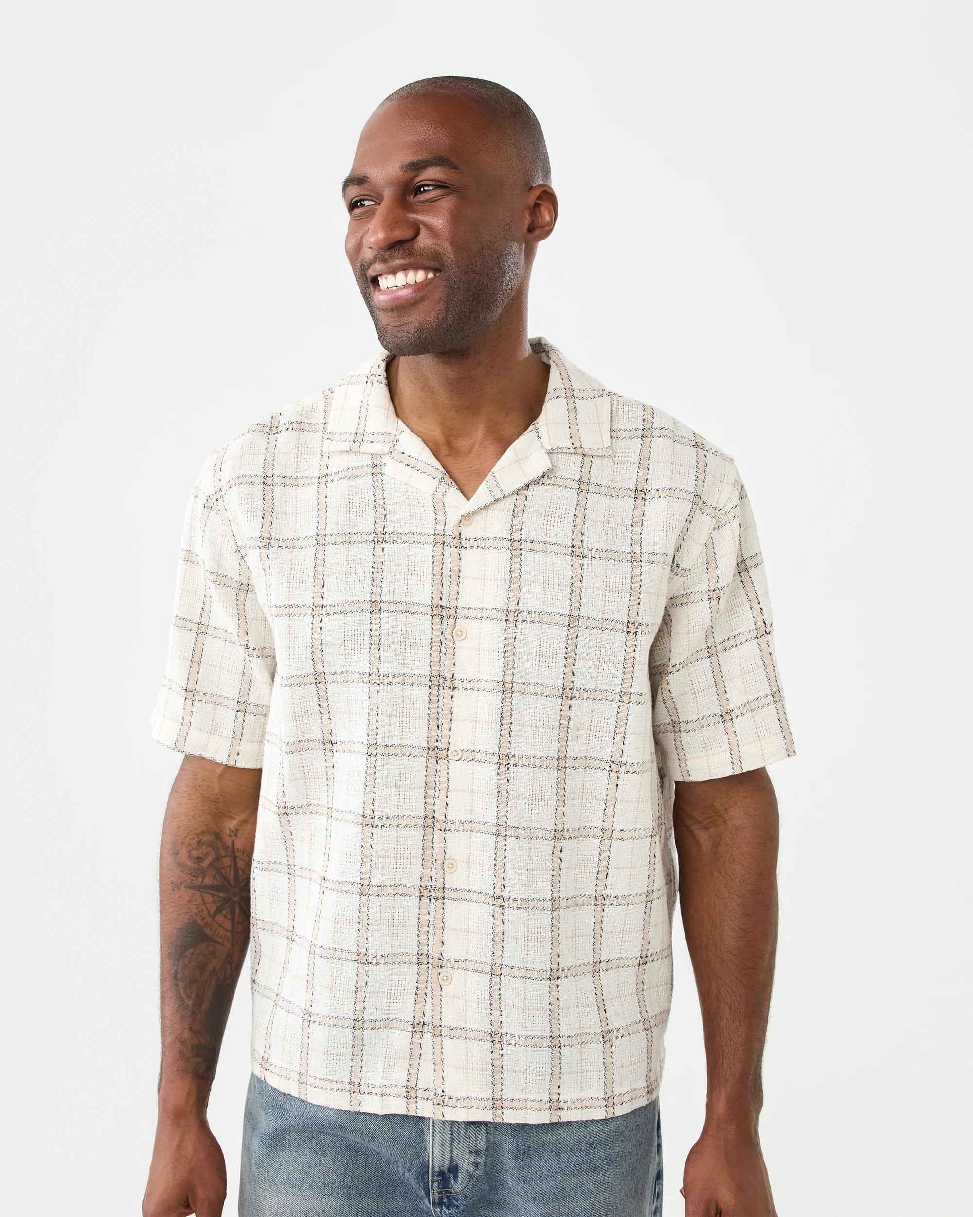 1 Short Sleeve Textured Shirt Bge Check, 1 of 6