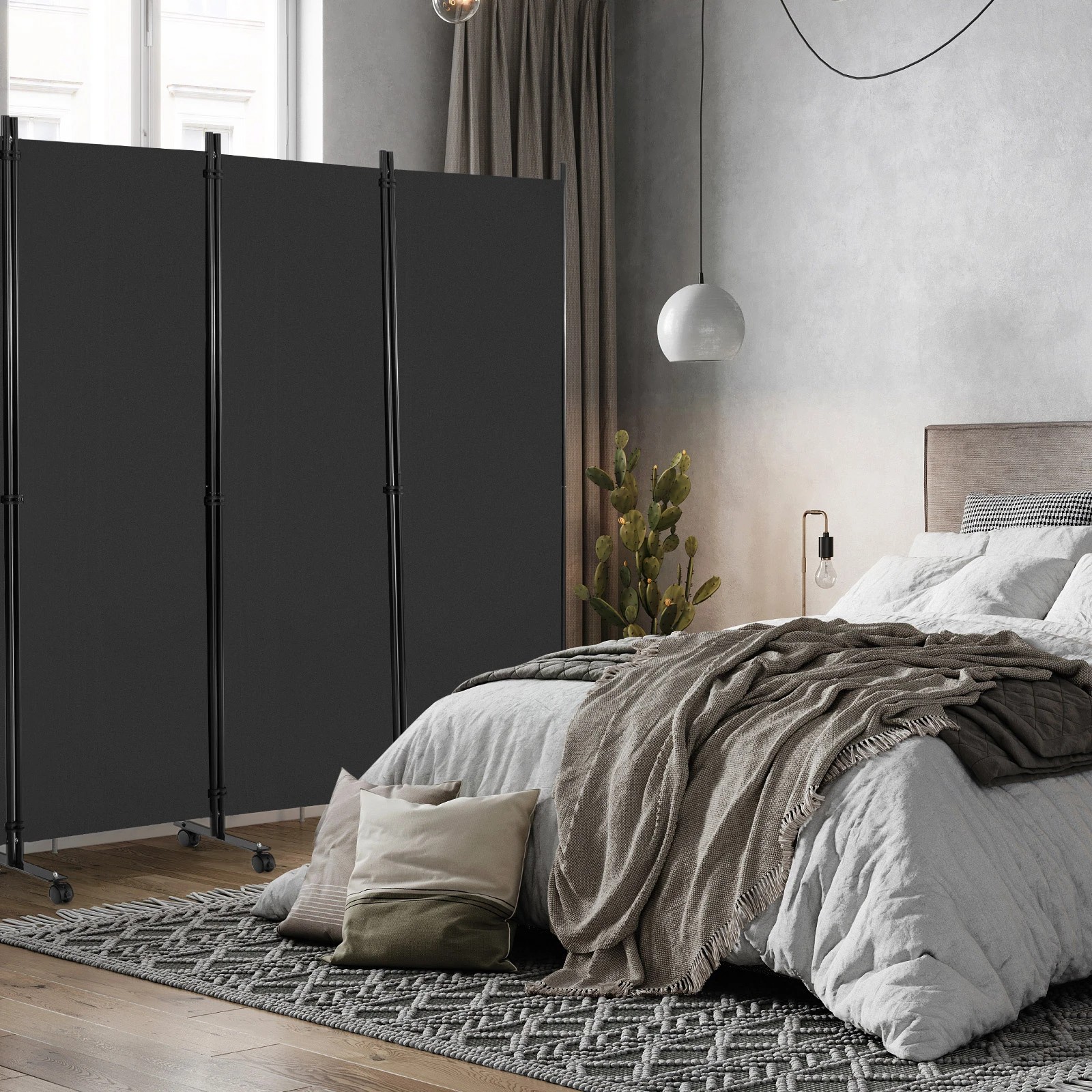 3 Costway 1.72m 6-Panel Folding Room Divider Rolling Mobile Privacy Screen w/Lockable Wheels - Grey, 3 of 3