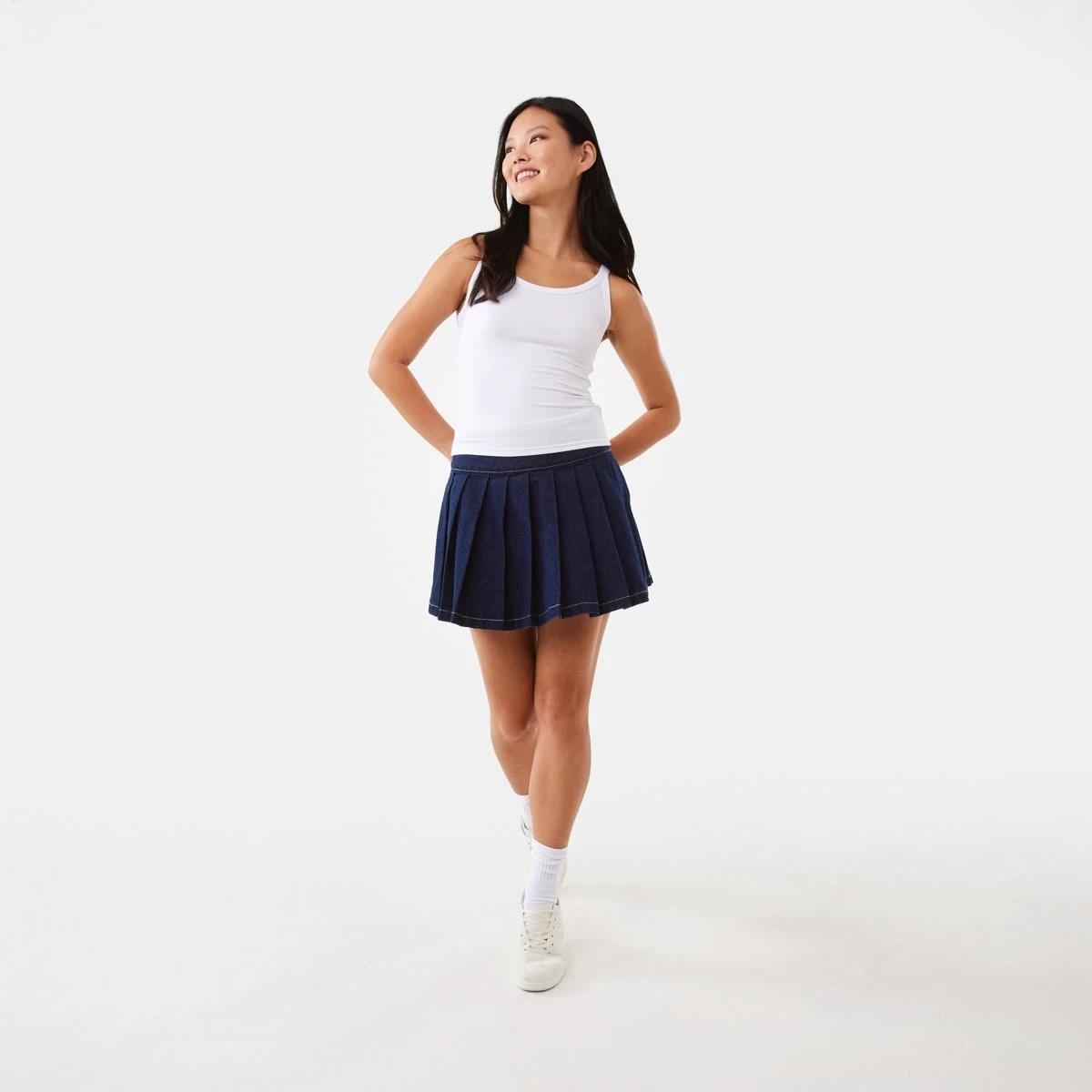 2 Pleat Denim Mini Skirt Indigo, 2 of 7