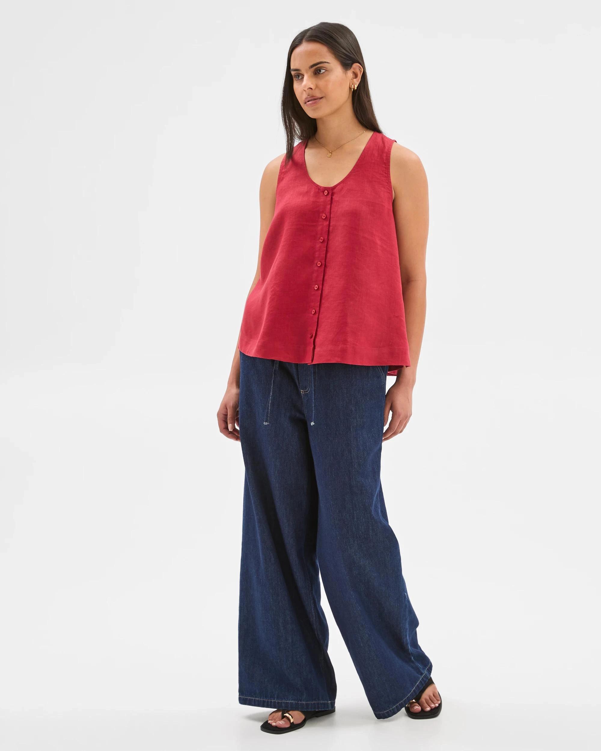 3 Target European Linen Button Front Tank Top GARNET, 3 of 7