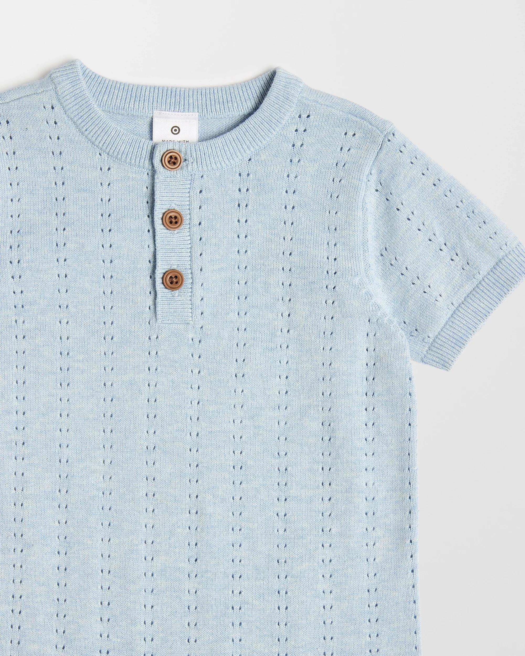 2 Target Organic Cotton Baby Pointelle Knit Romper LIGHT BLUE MARLE, 2 of 3