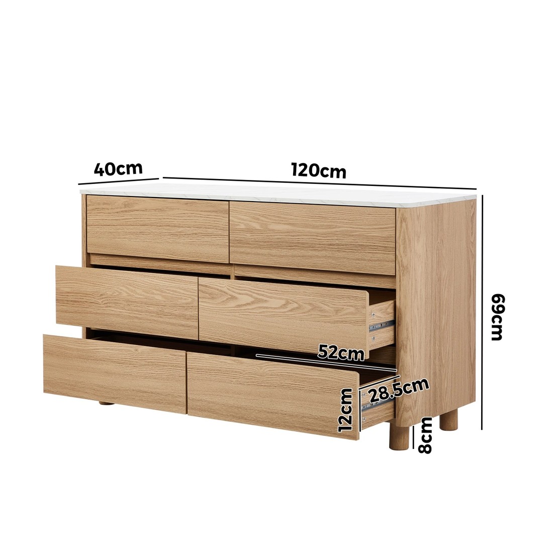 10 Oikiture 6 Chest Of Drawers Dresser Lowboy Storage Cabinet Faux Marble Top
 - Natural, 10 of 10