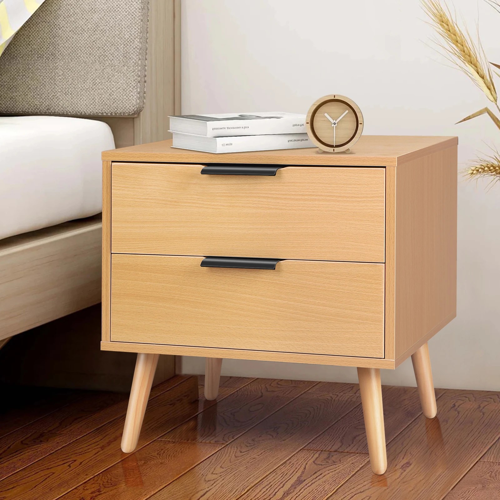 2 Alfordson 2x Bedside Table Nightstand Side Storage Cabinet Scandinavian - Oak, 2 of 7