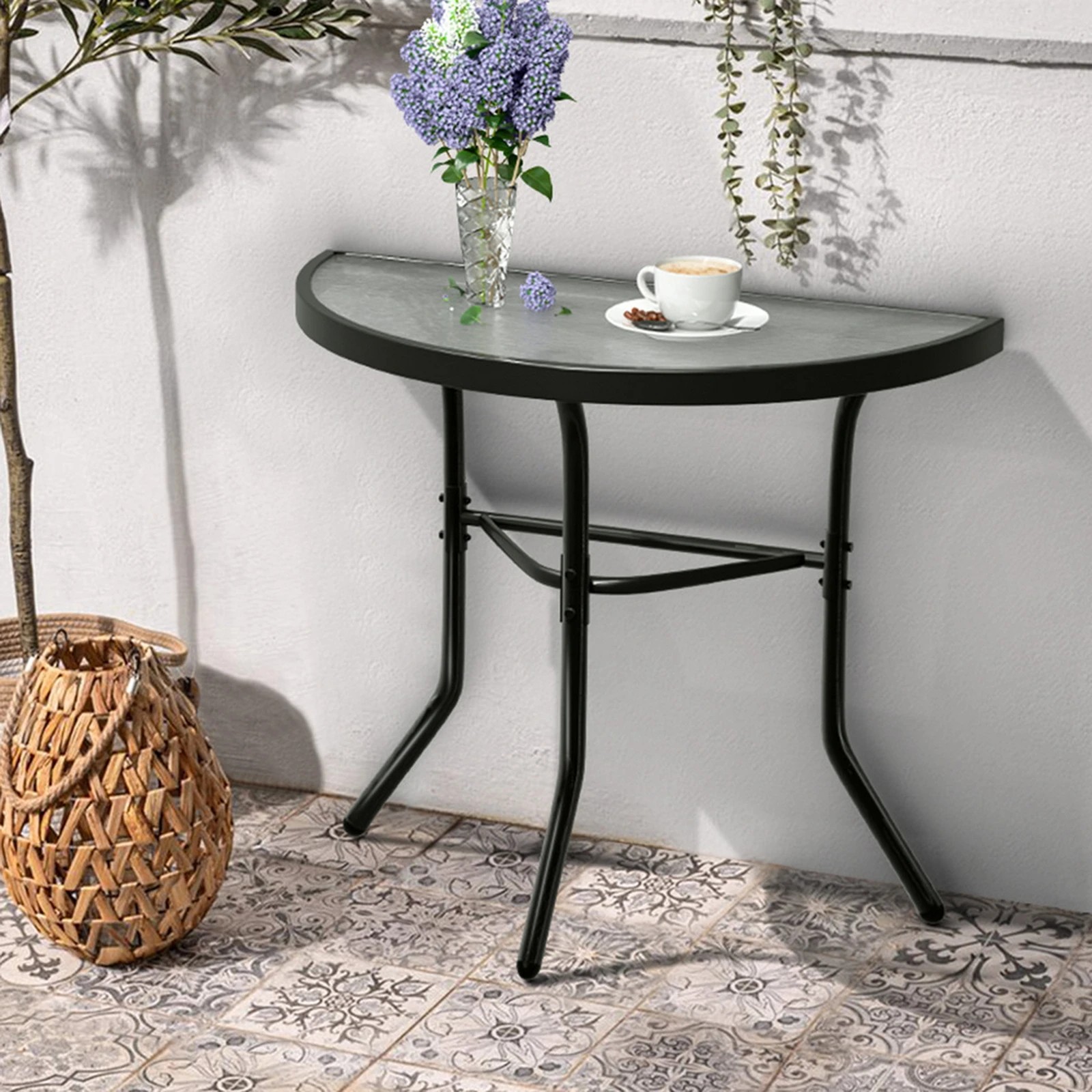 10 Alfordson Outdoor Furniture Patio Side Coffee Table Garden Glass Metal - Black, 10 of 10
