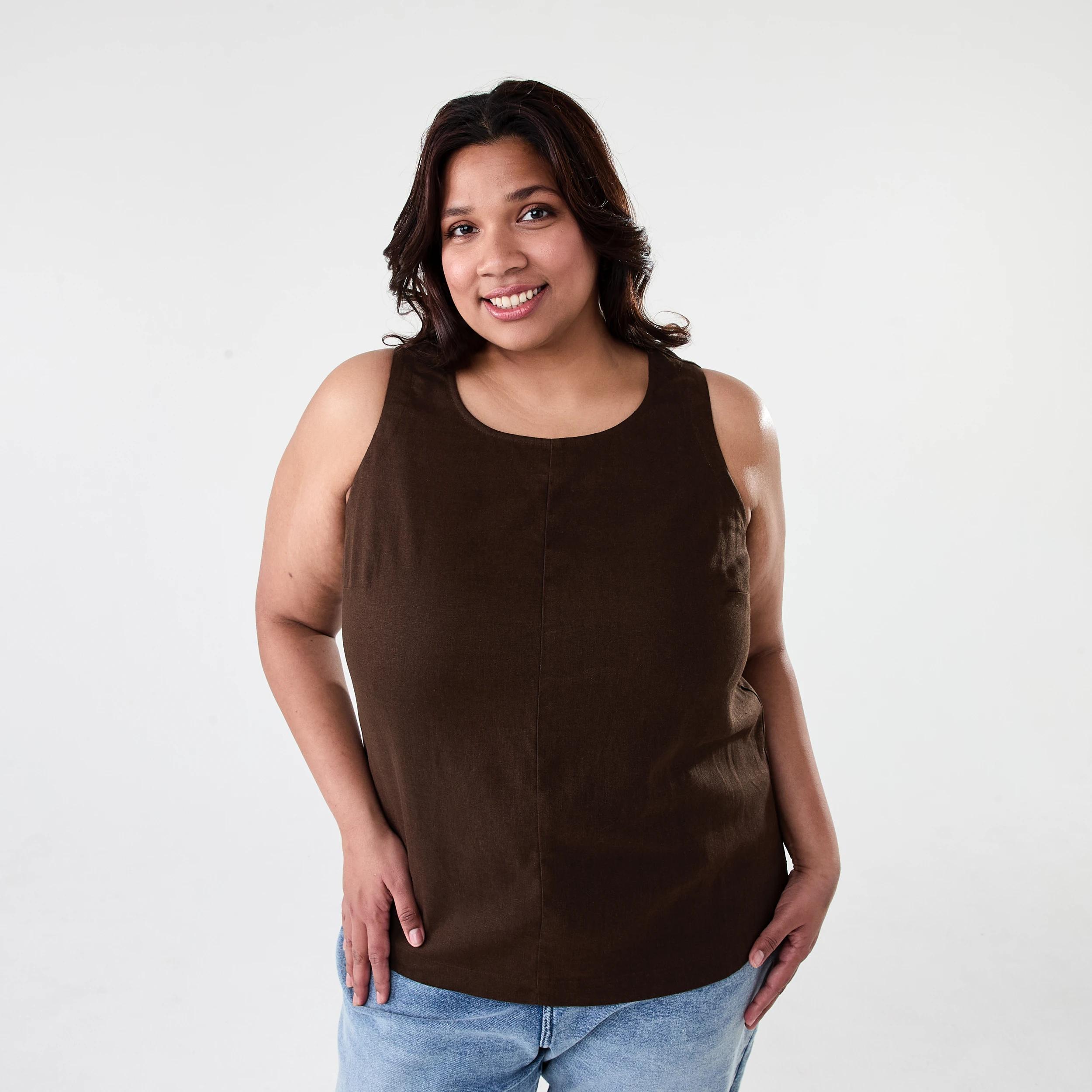 1 Curve Sleeveless Linen Blend Top Melt Brown, 1 of 5