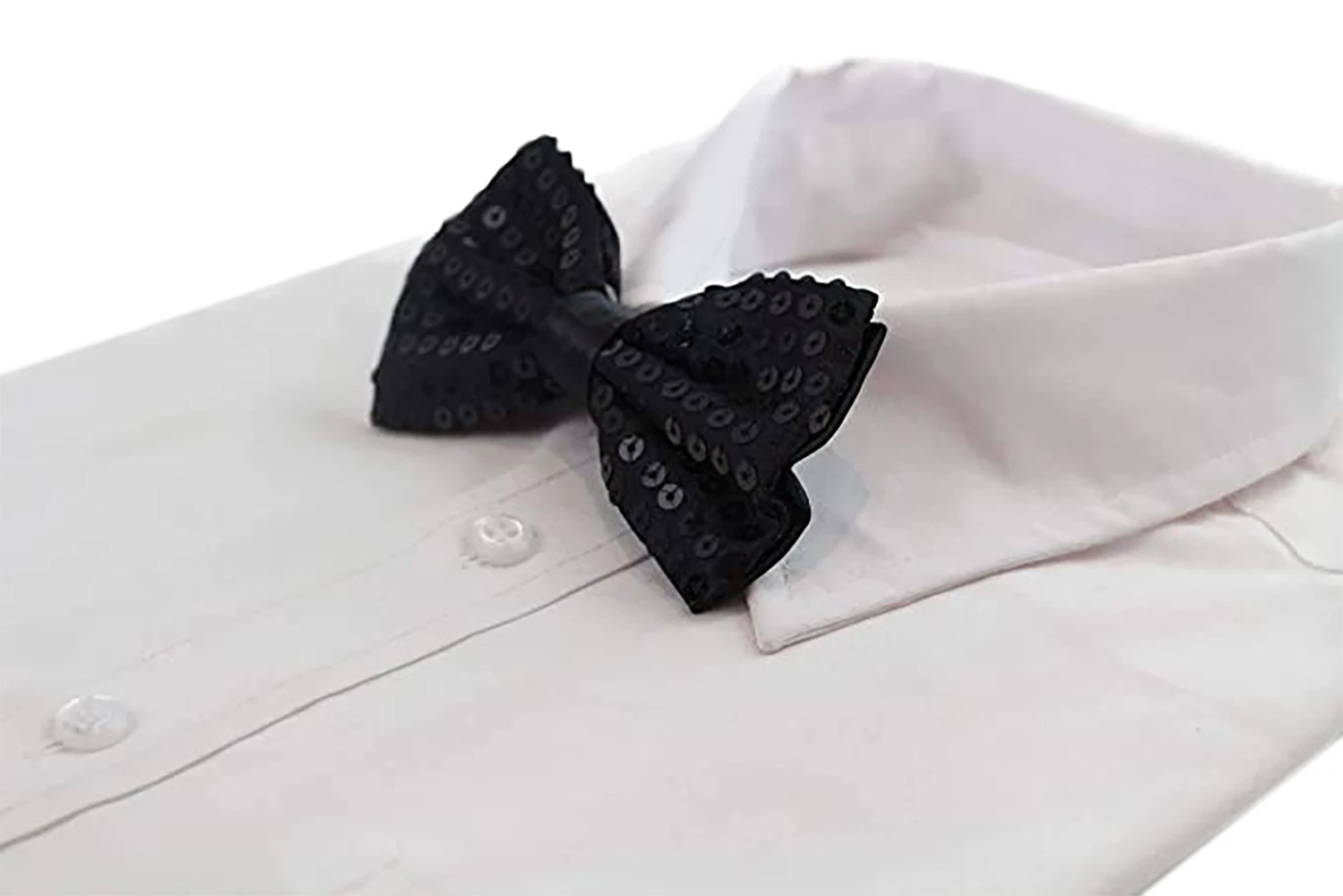 4 Zasel Mens Black Sequin Patterned Bow Tie - Black, 4 of 4