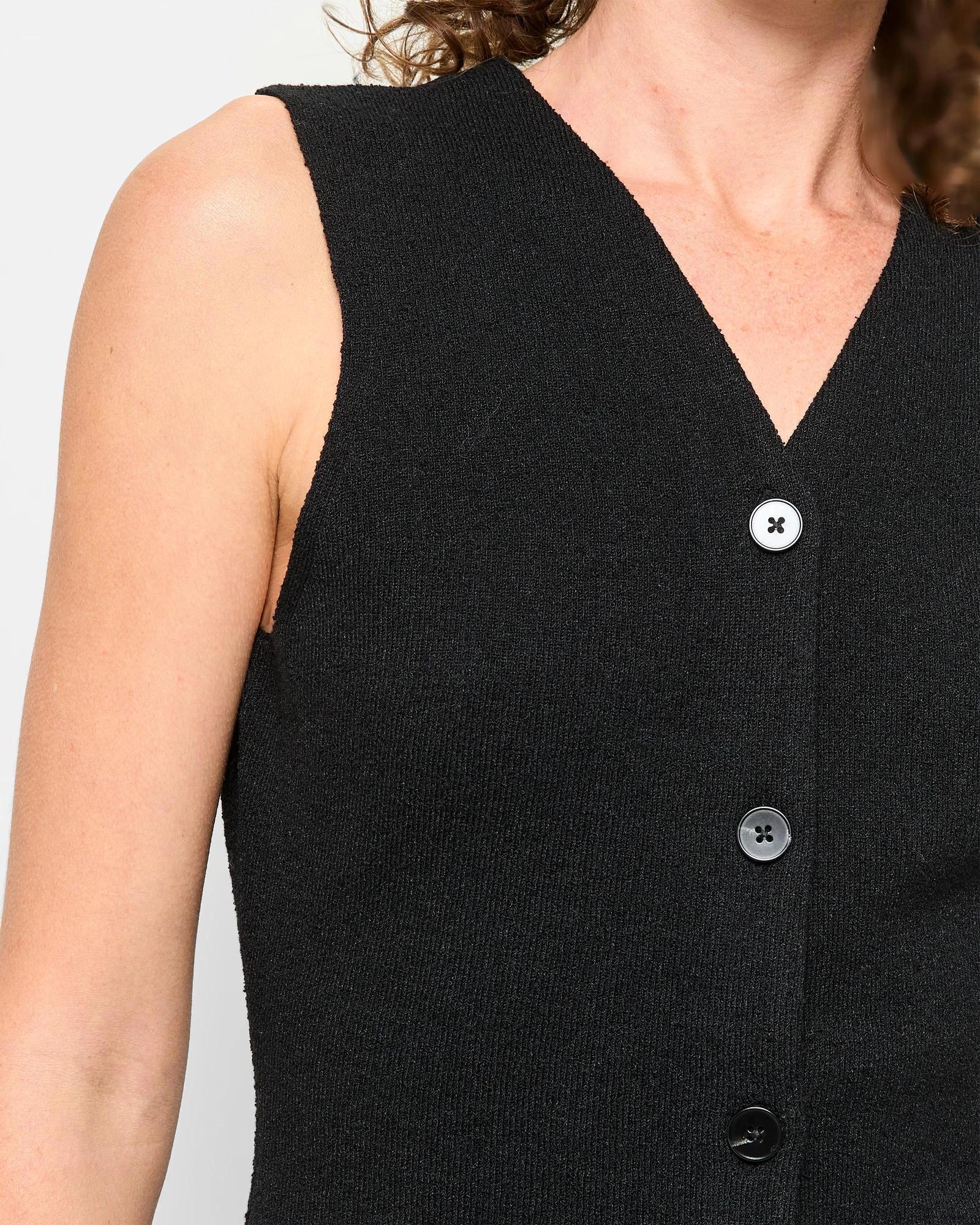 5 Sleeveless Cinched Waist Knit Vest - Preview BLACK, 5 of 5